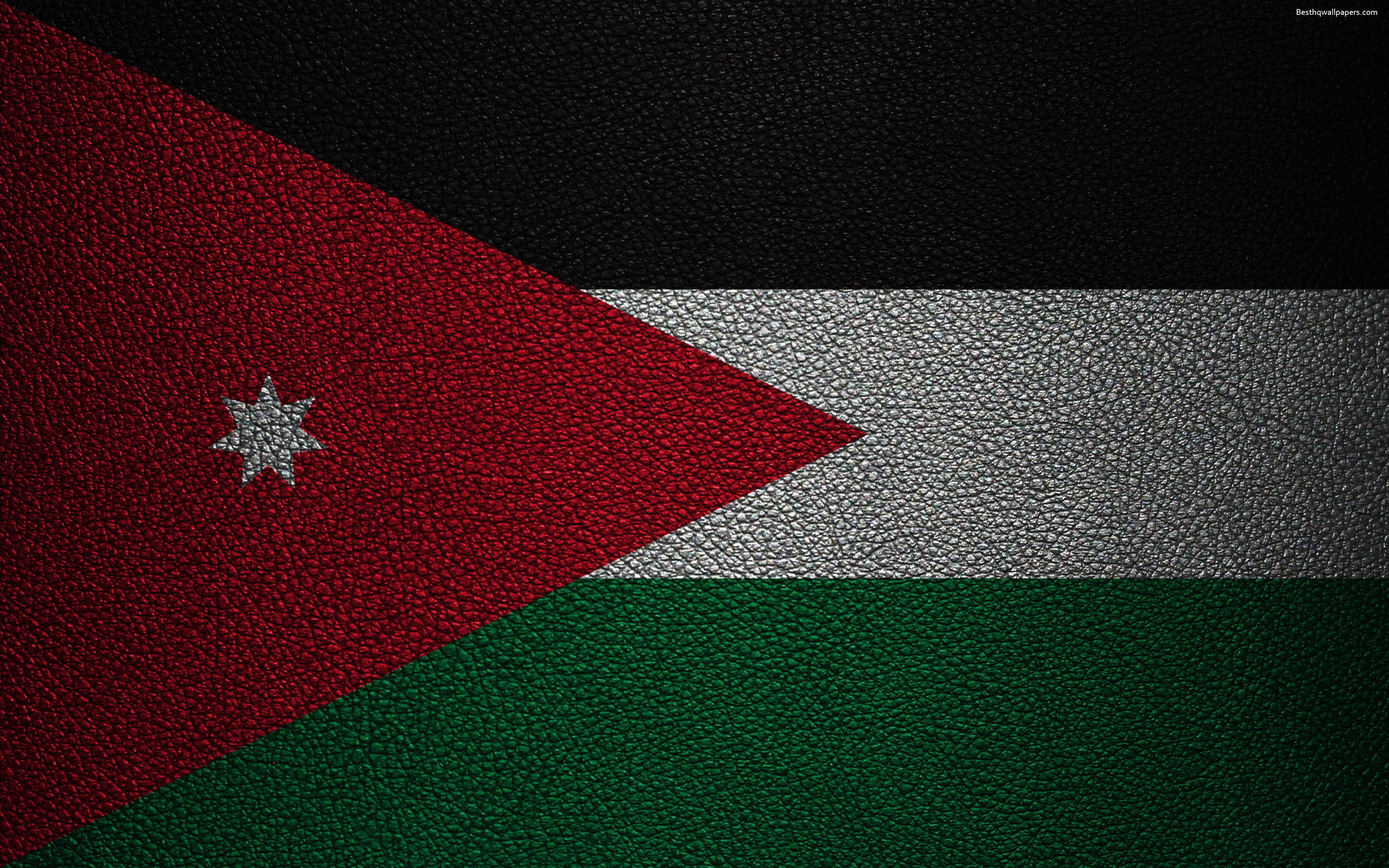 Download wallpaper Flag of Jordan, 4k, leather texture, Jordanian
