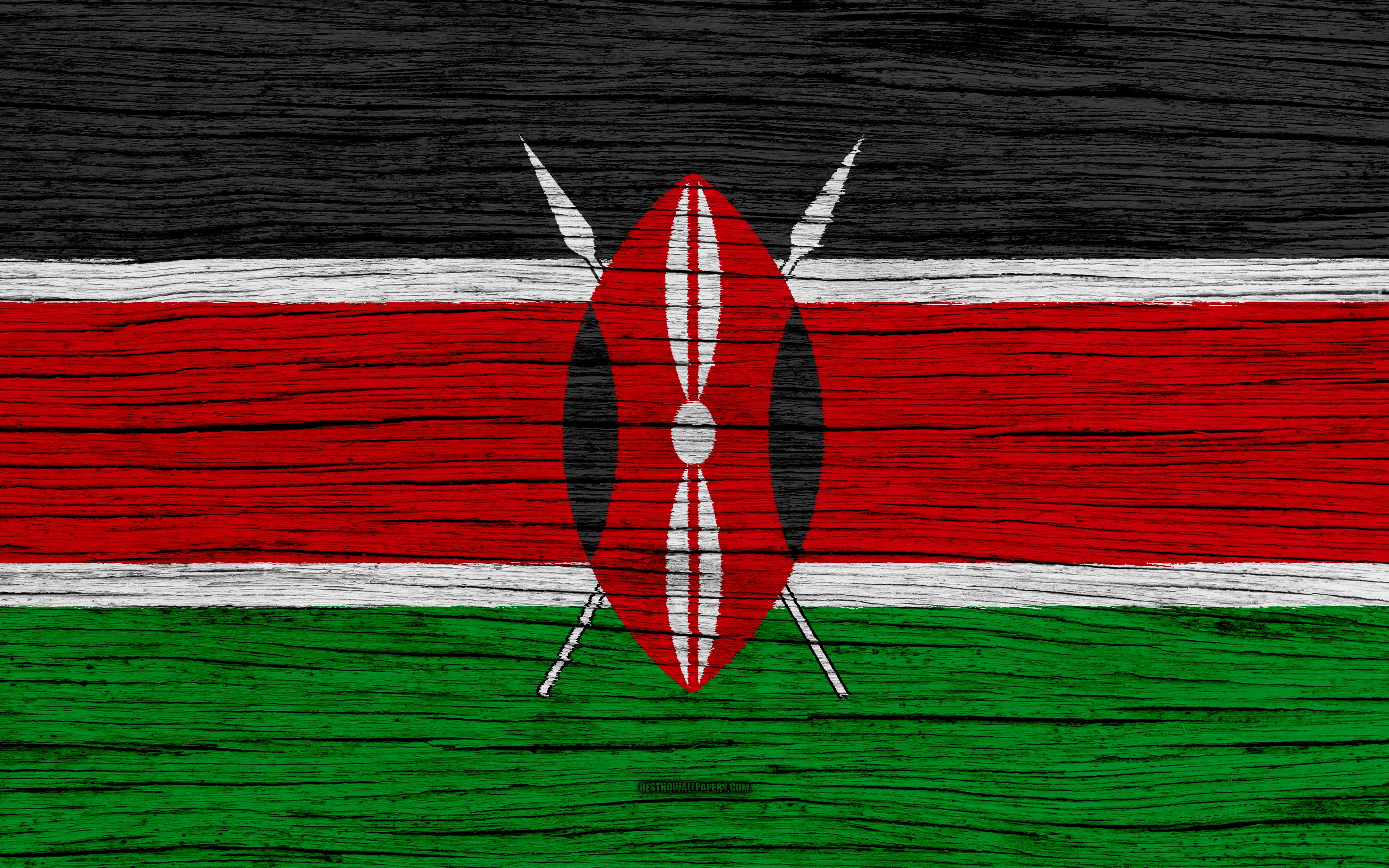 Download wallpaper Flag of Kenya, 4k, Africa, wooden texture