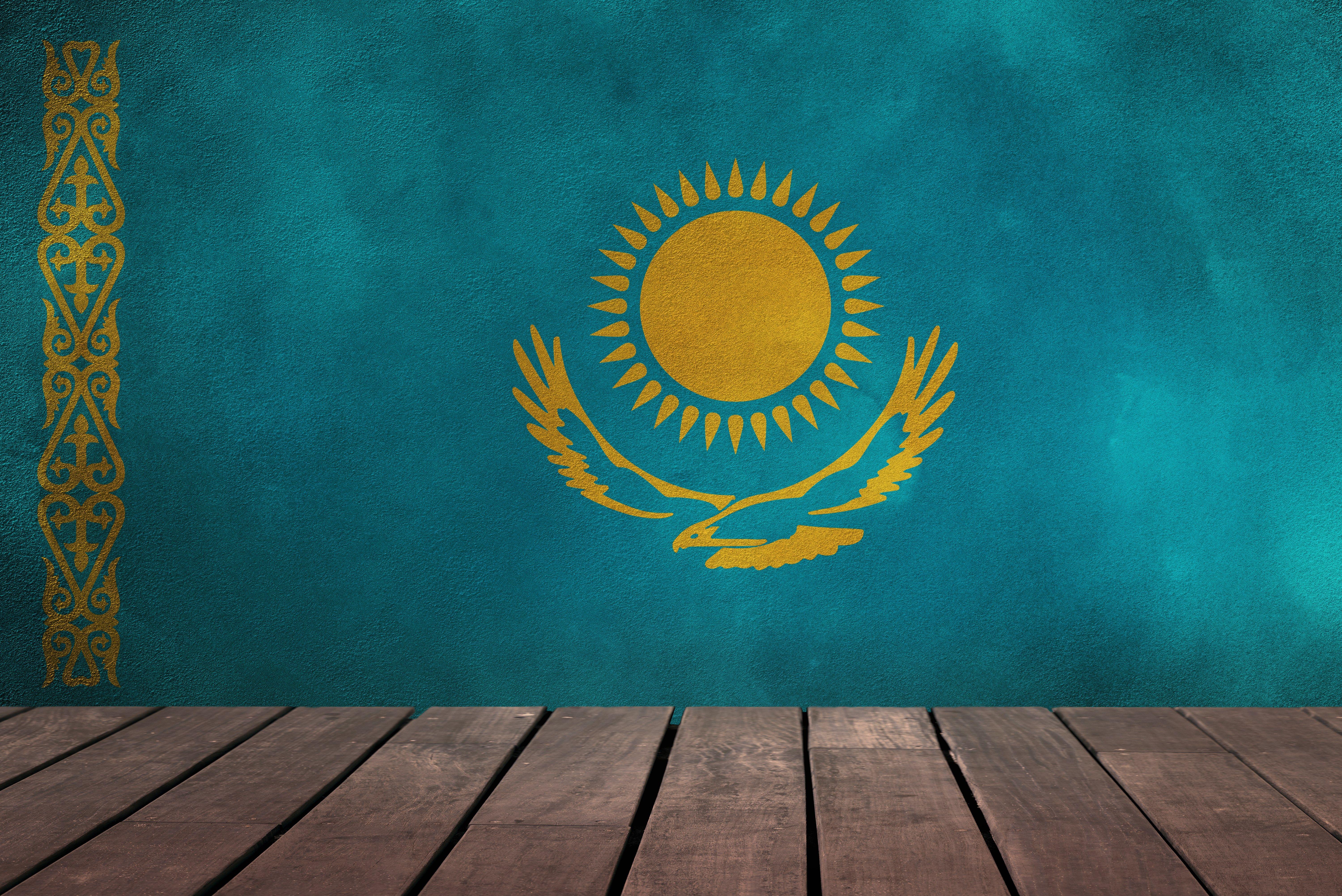 6000x4007px flag of kazakhstan desktop background wallpaper