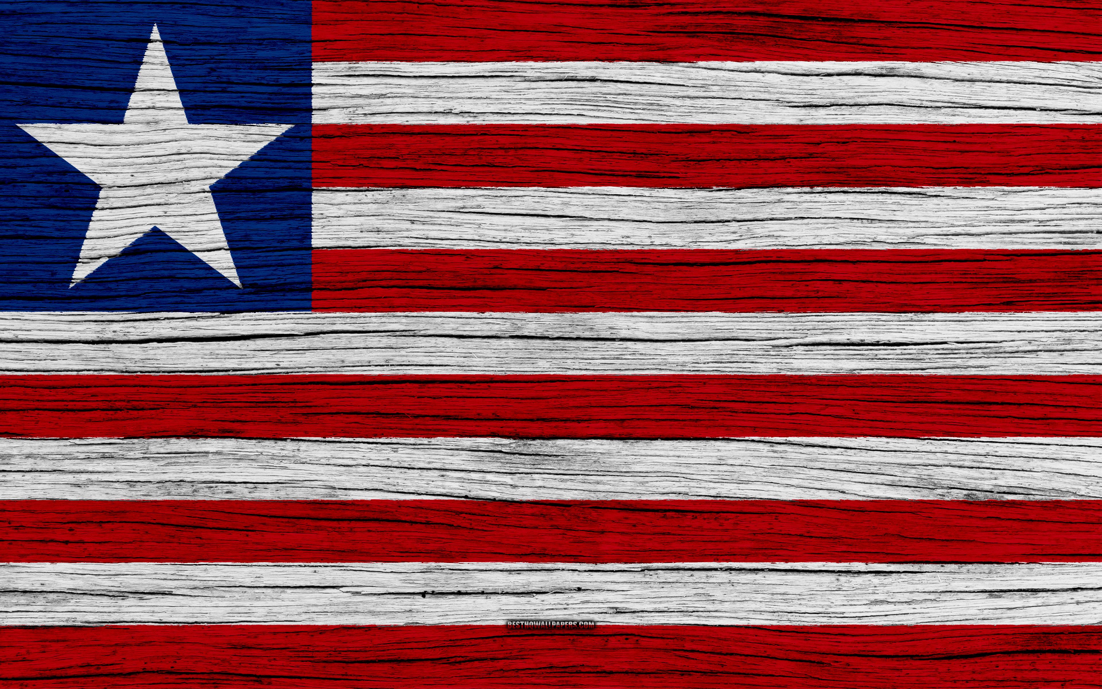 Download wallpaper Flag of Liberia, 4k, Africa, wooden texture