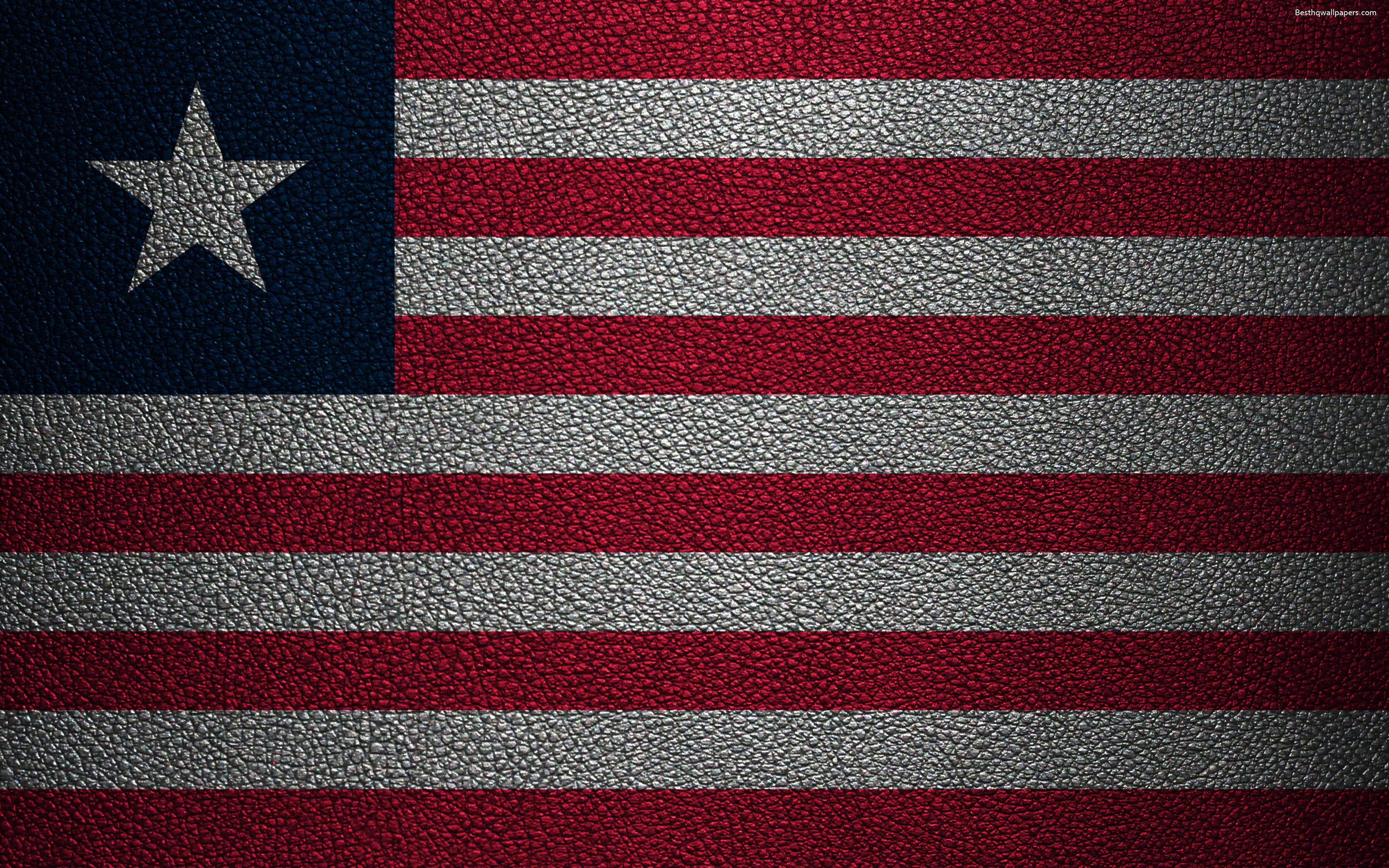 Download wallpaper Flag of Liberia, 4K, leather texture, Africa