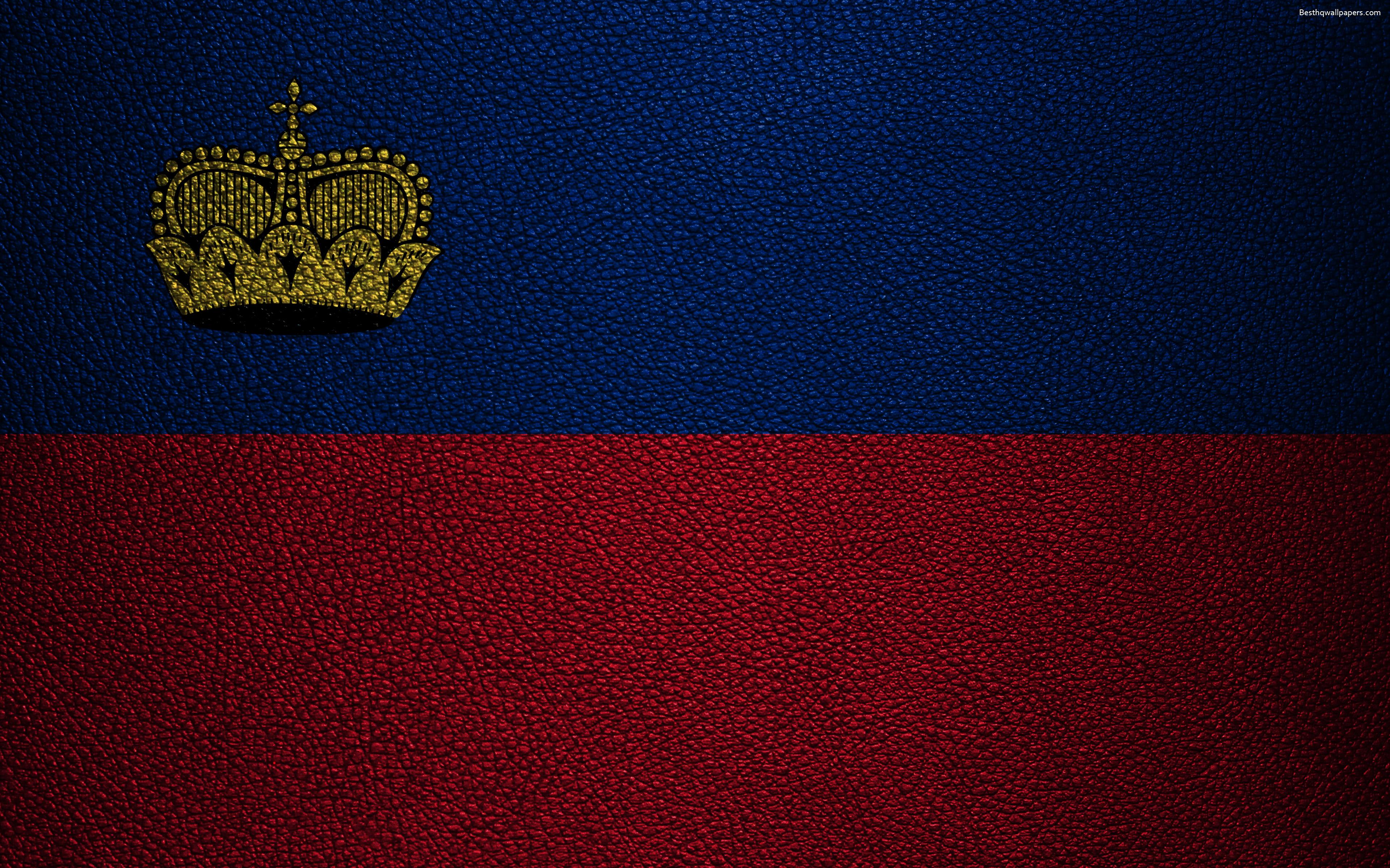 Download wallpaper Flag of Liechtenstein, 4k, leather texture