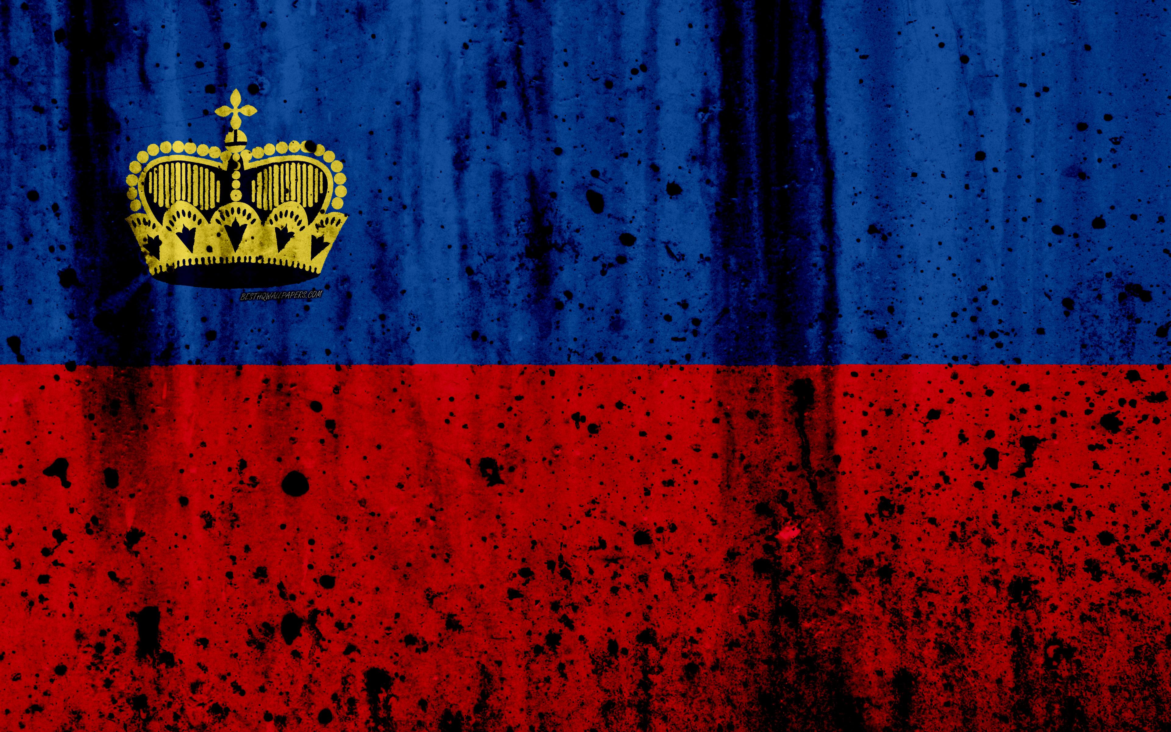 Download wallpaper Liechtenstein flag, 4k, grunge, flag