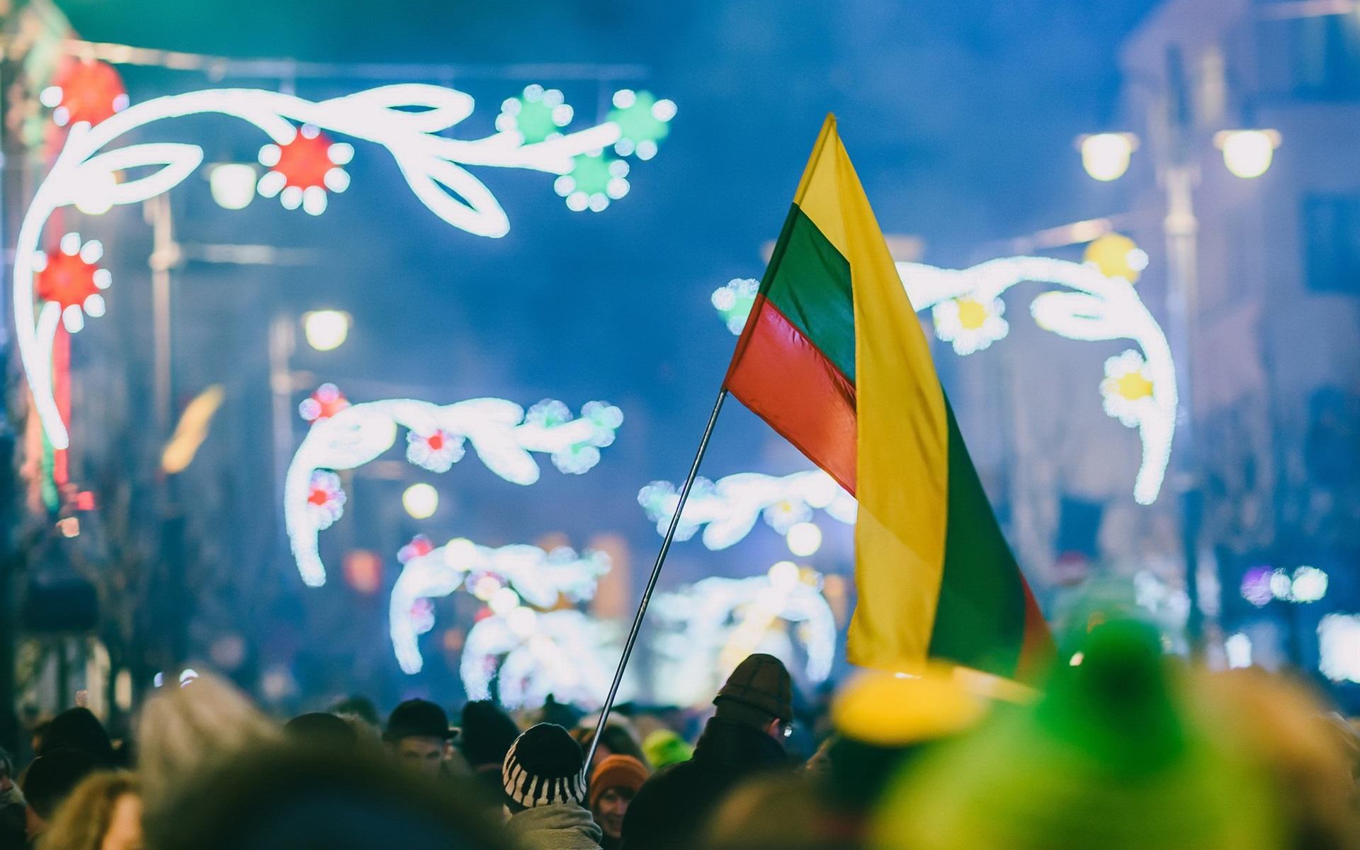 Wallpaper Celebration, Kaunas, Lithuania, flag, people 1920x1200 HD