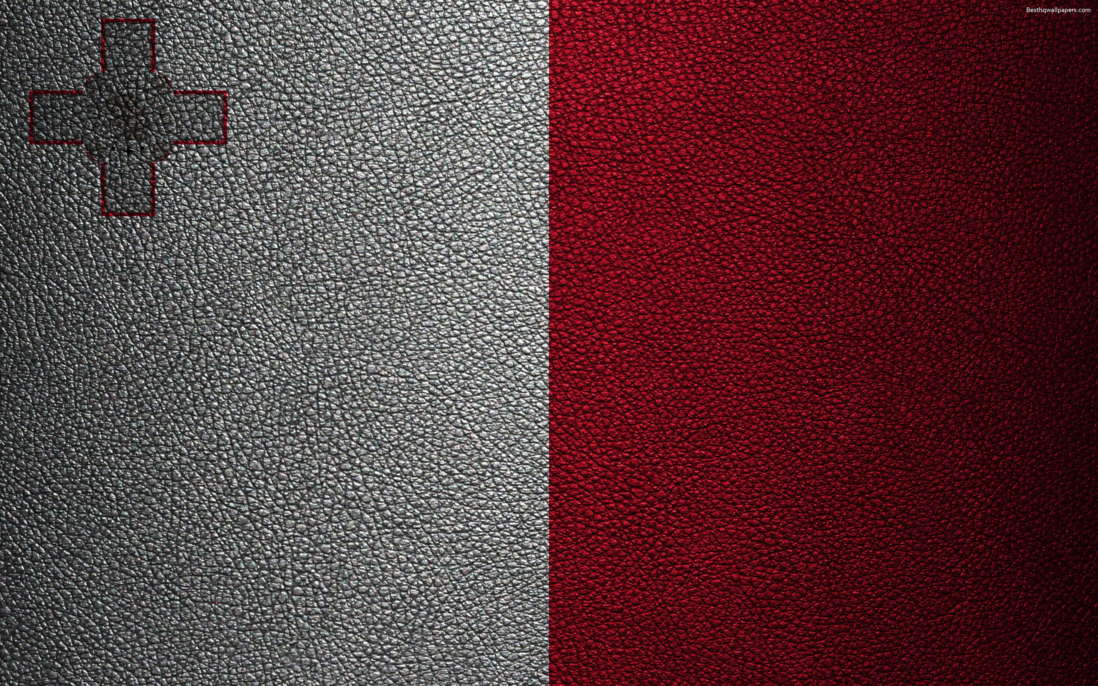 Download wallpaper Flag of Malta, 4k, leather texture, Maltese flag
