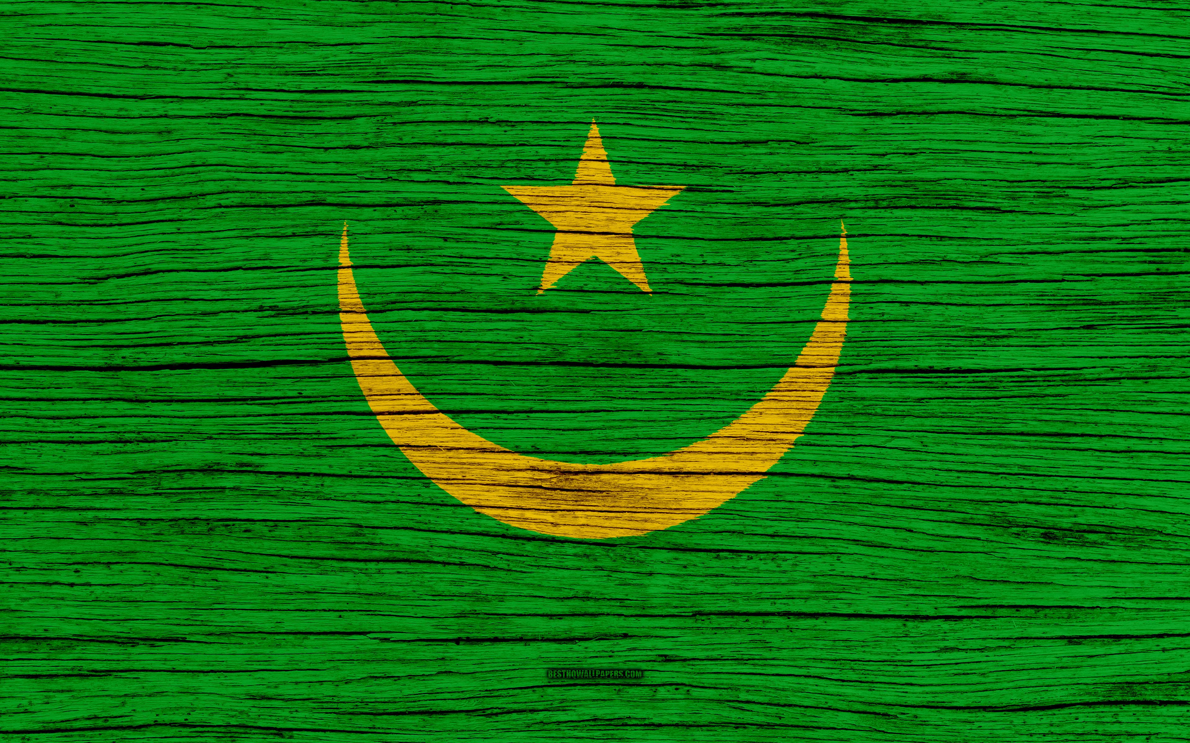 Download wallpaper Flag of Mauritania, 4k, Africa, wooden texture