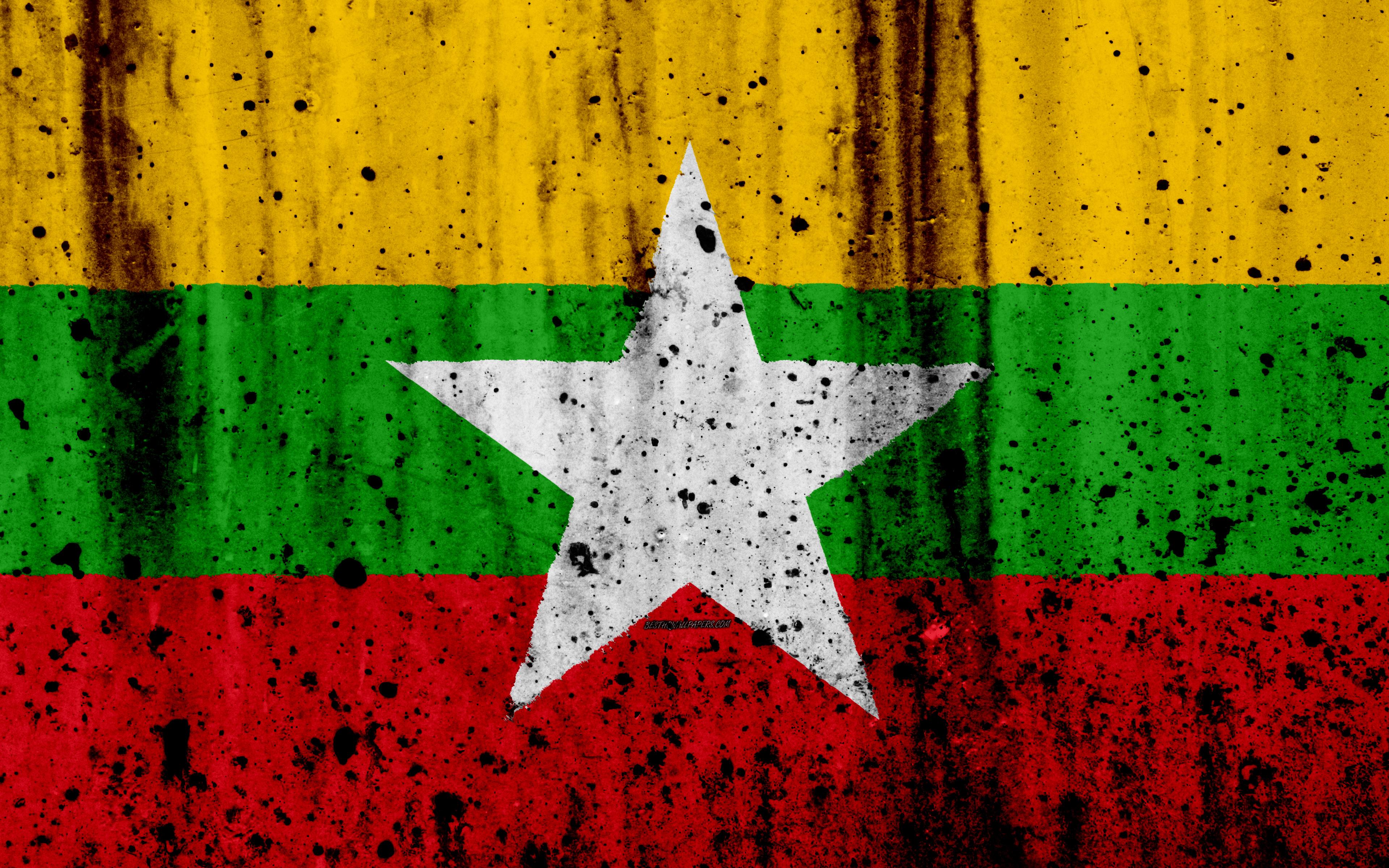 Download wallpaper Myanmar flag, 4k, grunge, flag of Myanmar, Asia