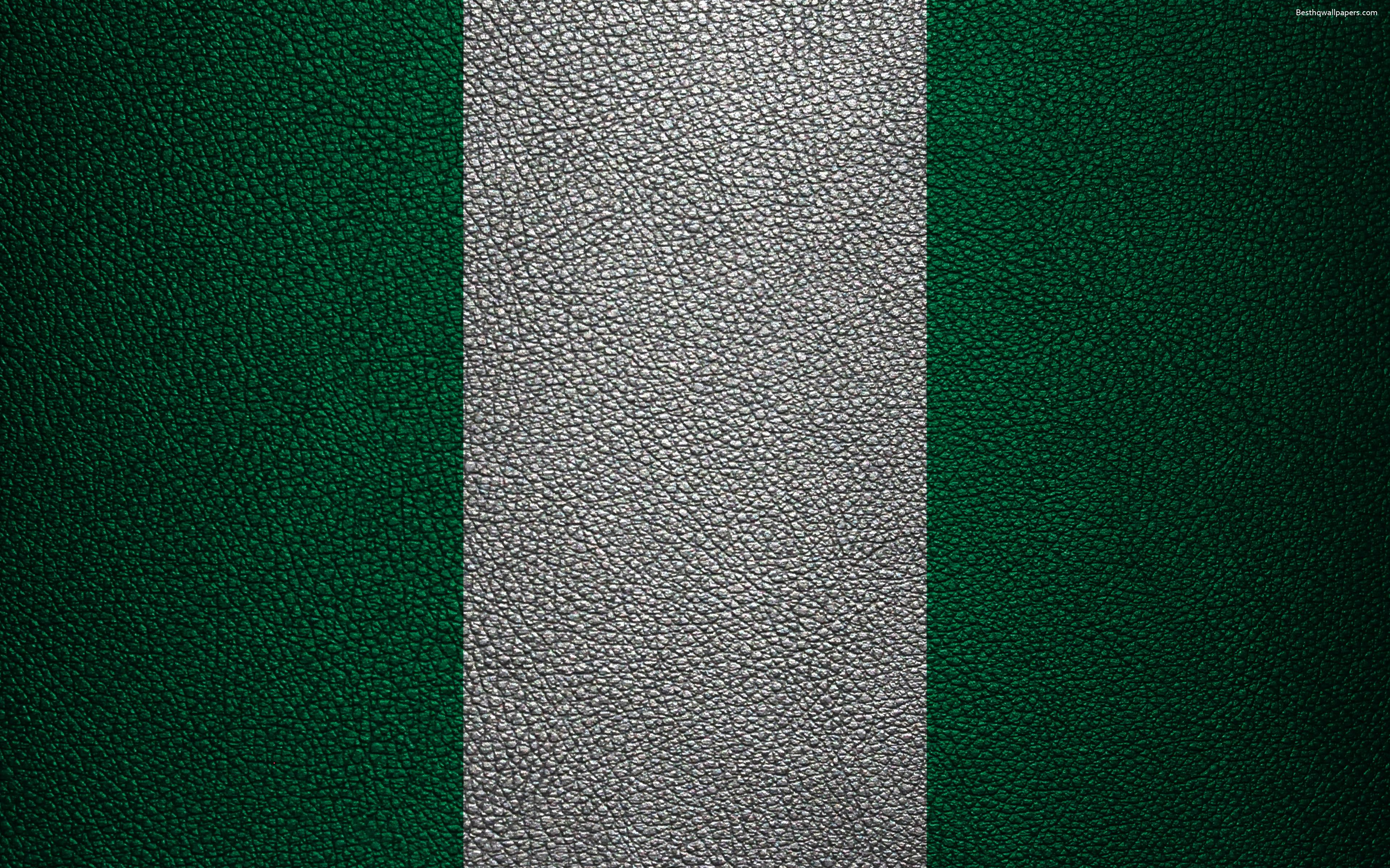 Download wallpaper Flag of Nigeria, Africa, 4K, leather texture