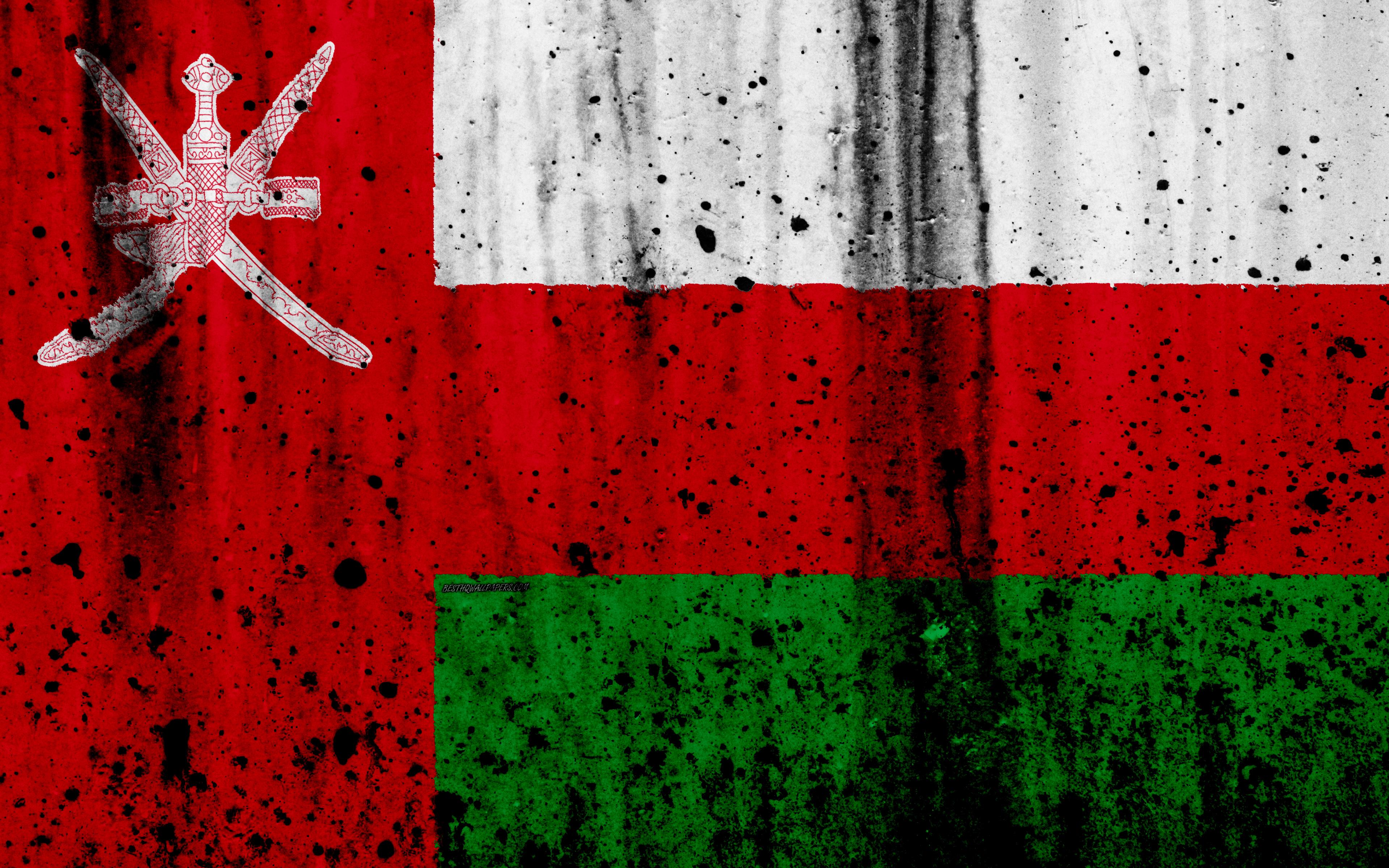 Download wallpaper Omani flag, 4k, grunge, flag of Oman, Asia, Oman