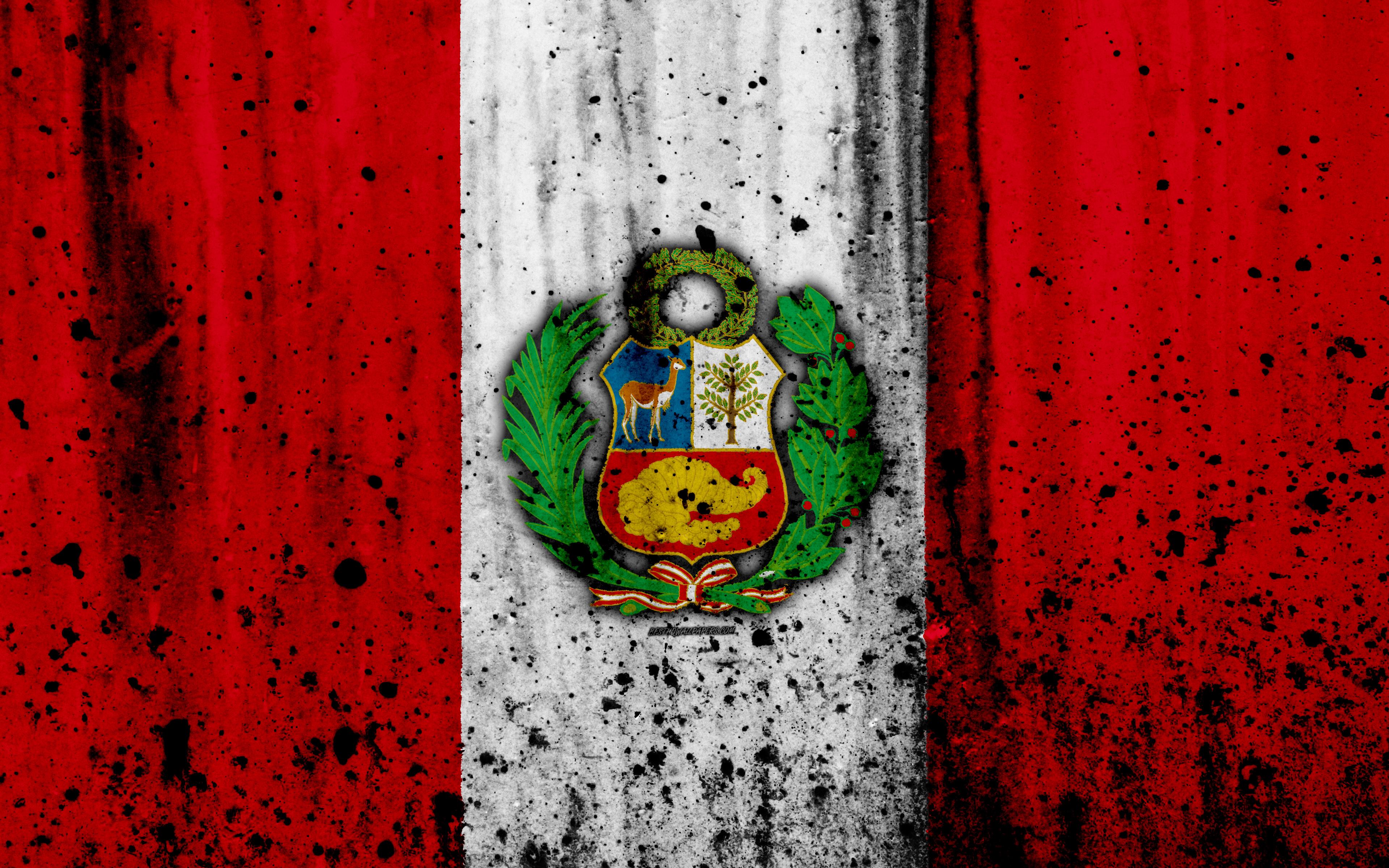 Download wallpaper Peruvian flag, 4k, grunge, flag of Peru, South