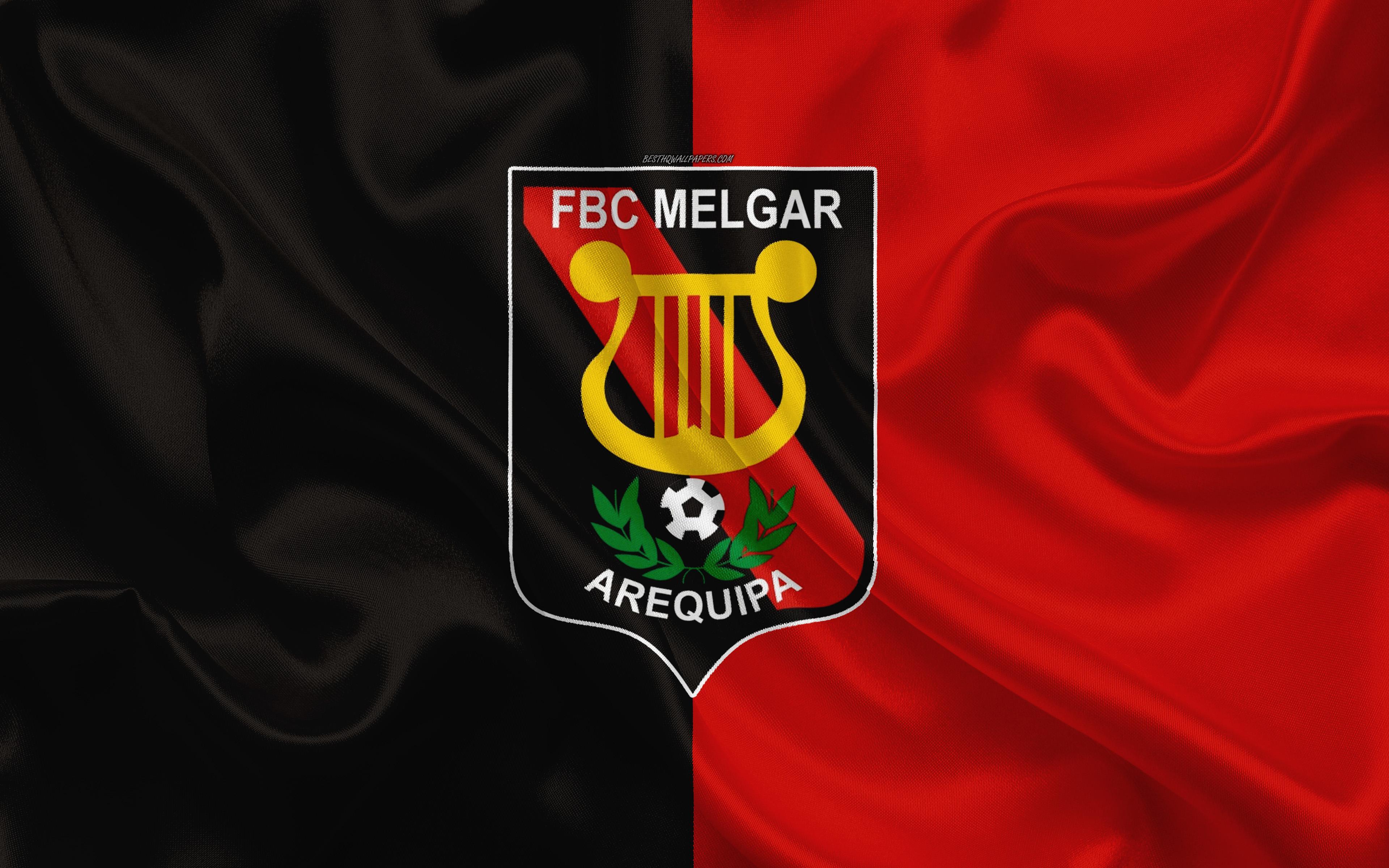 Download wallpaper FBC Melgar, 4k, logo, silk texture, Peruvian
