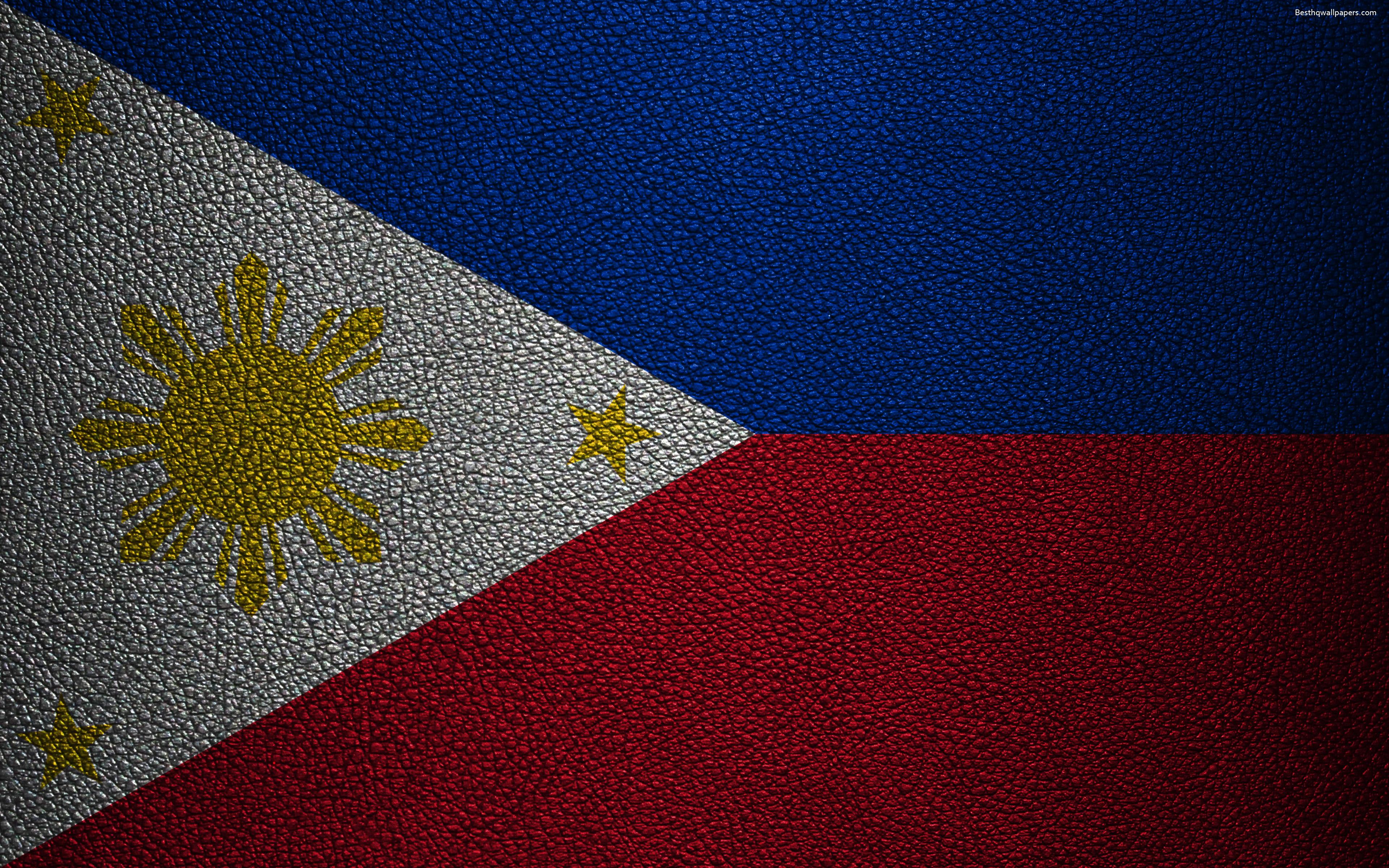 Download wallpaper Flag of the Philippines, 4K, leather texture