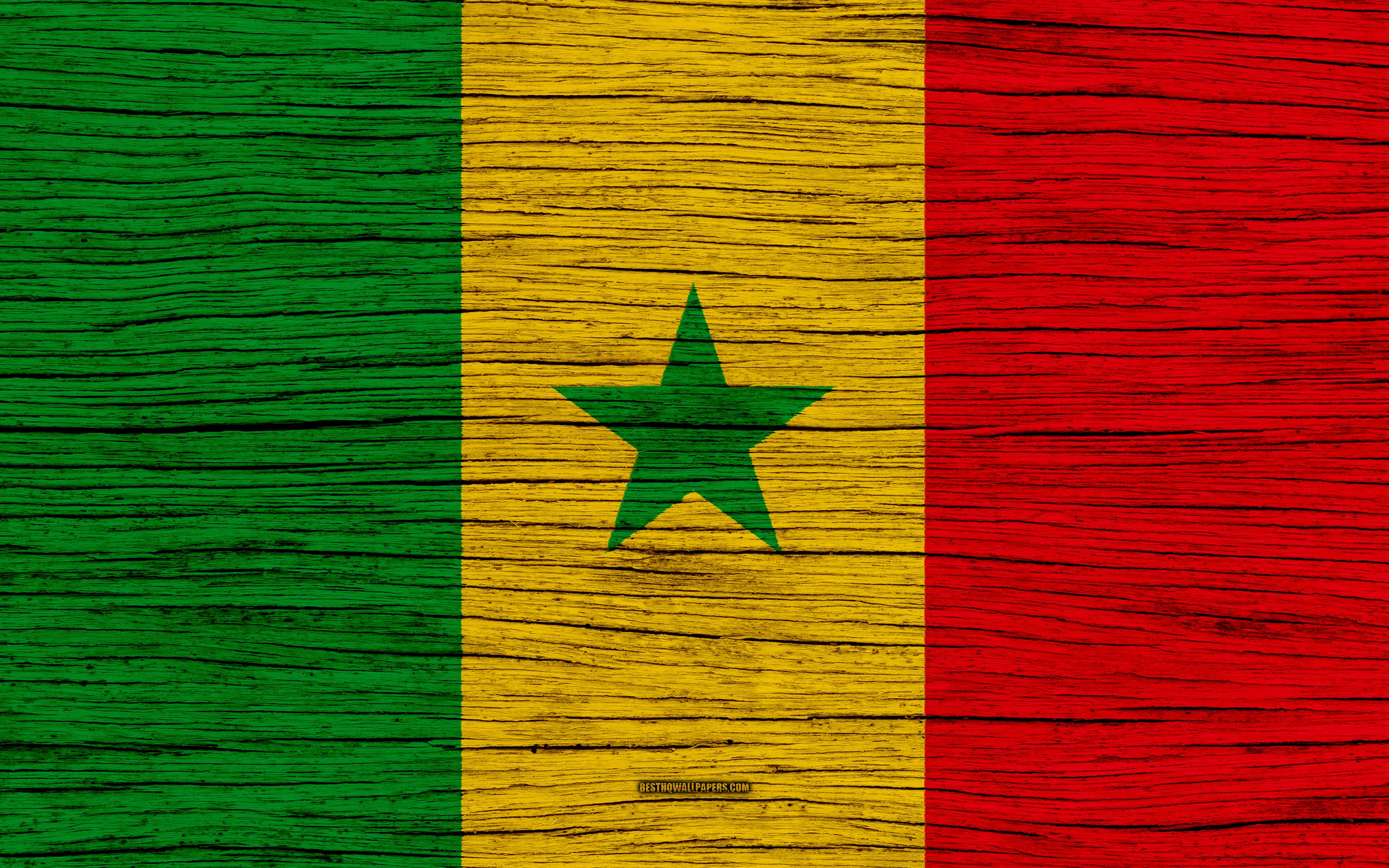Download wallpaper Flag of Senegal, 4k, Africa, wooden texture