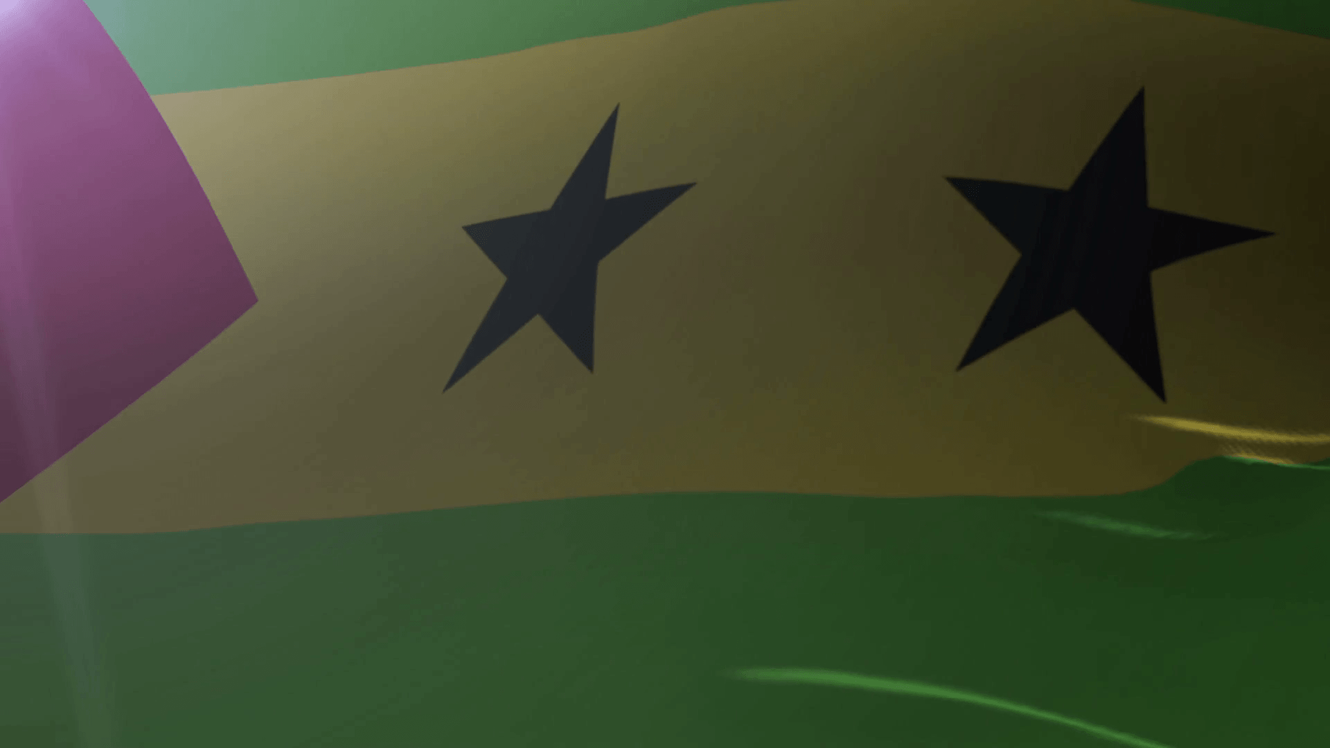 Flag of Sao Tome and Principe waving in the wind, national symbol