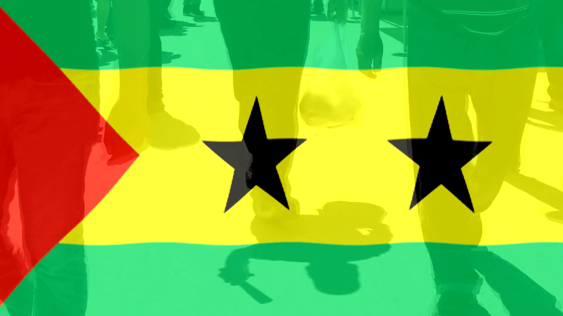 Sao Tome and Principe State Flag Waving and People Walking in