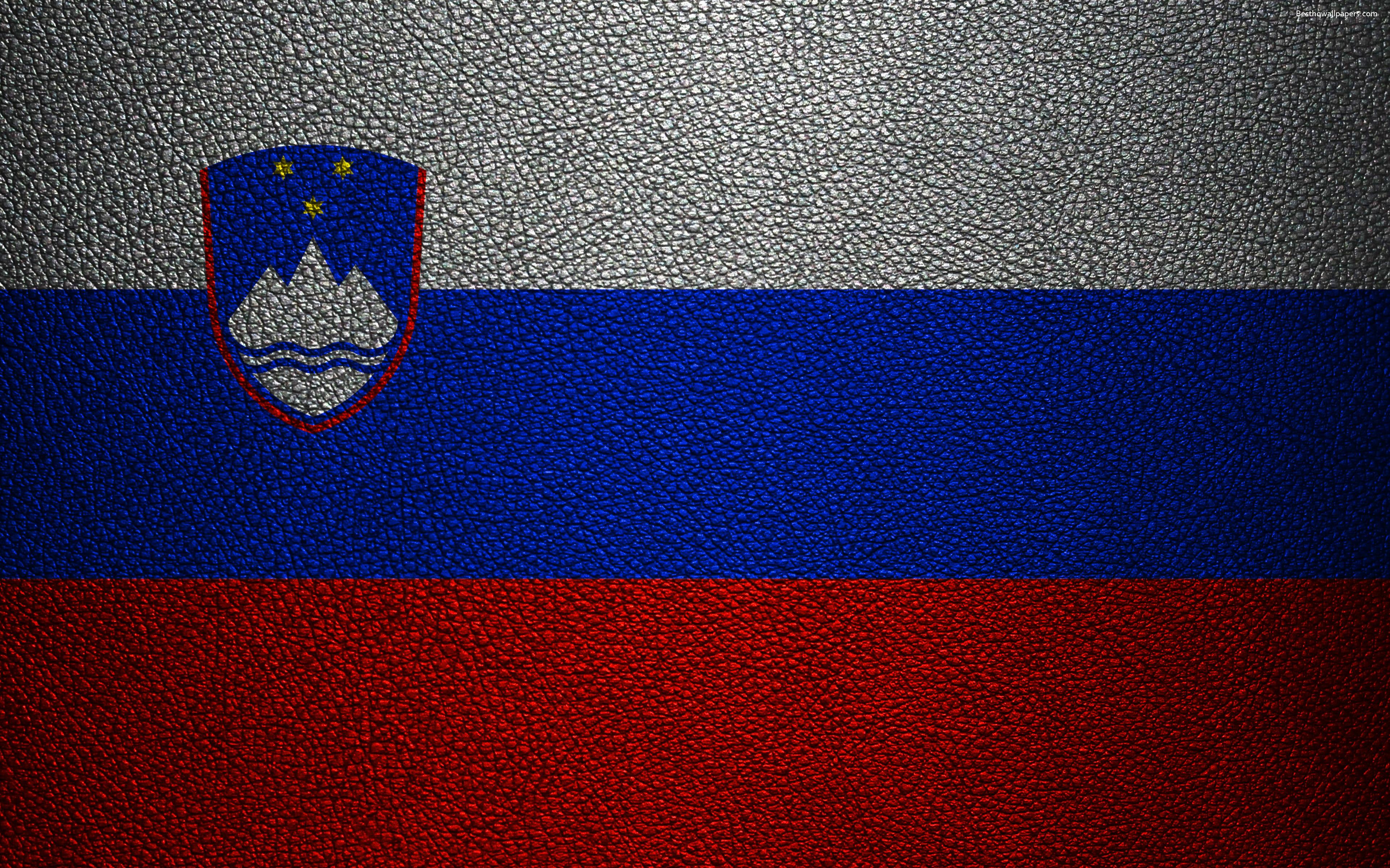 Download wallpaper Flag of Slovenia, 4k, leather texture, Slovenian