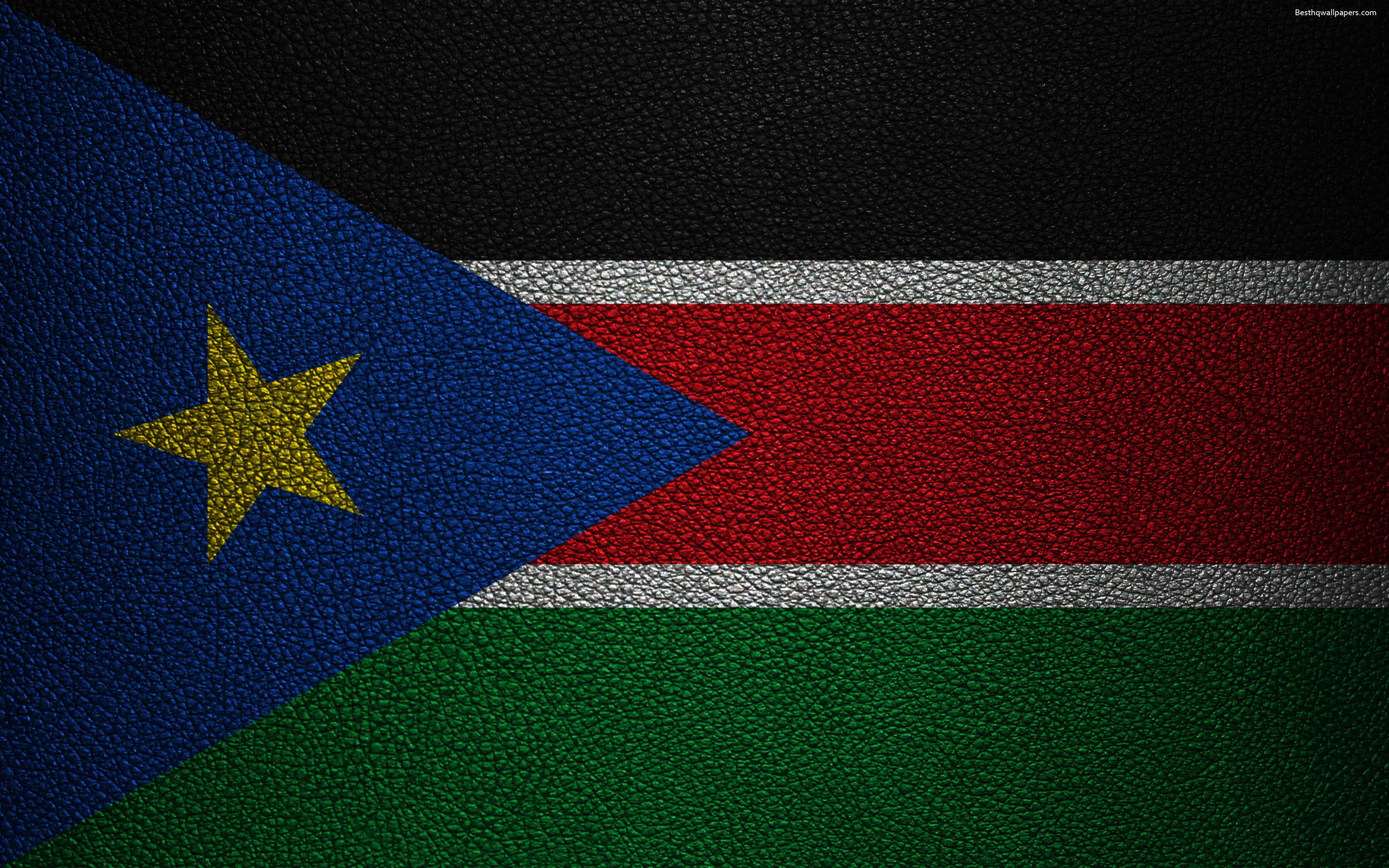 Download wallpaper Flag of South Sudan, Africa, 4k, leather texture