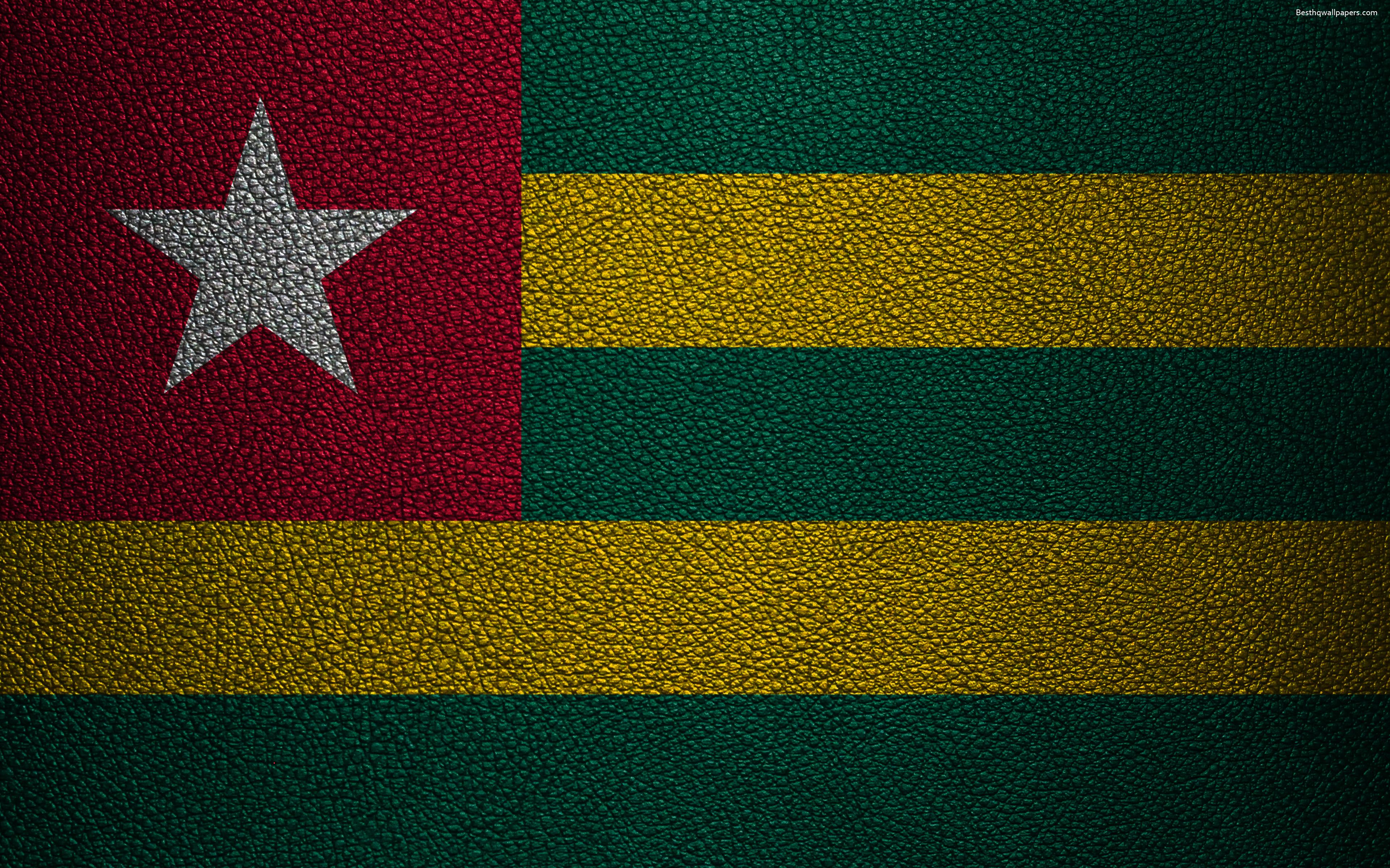 Download wallpaper Flag of Togo, Africa, 4k, leather texture, flags