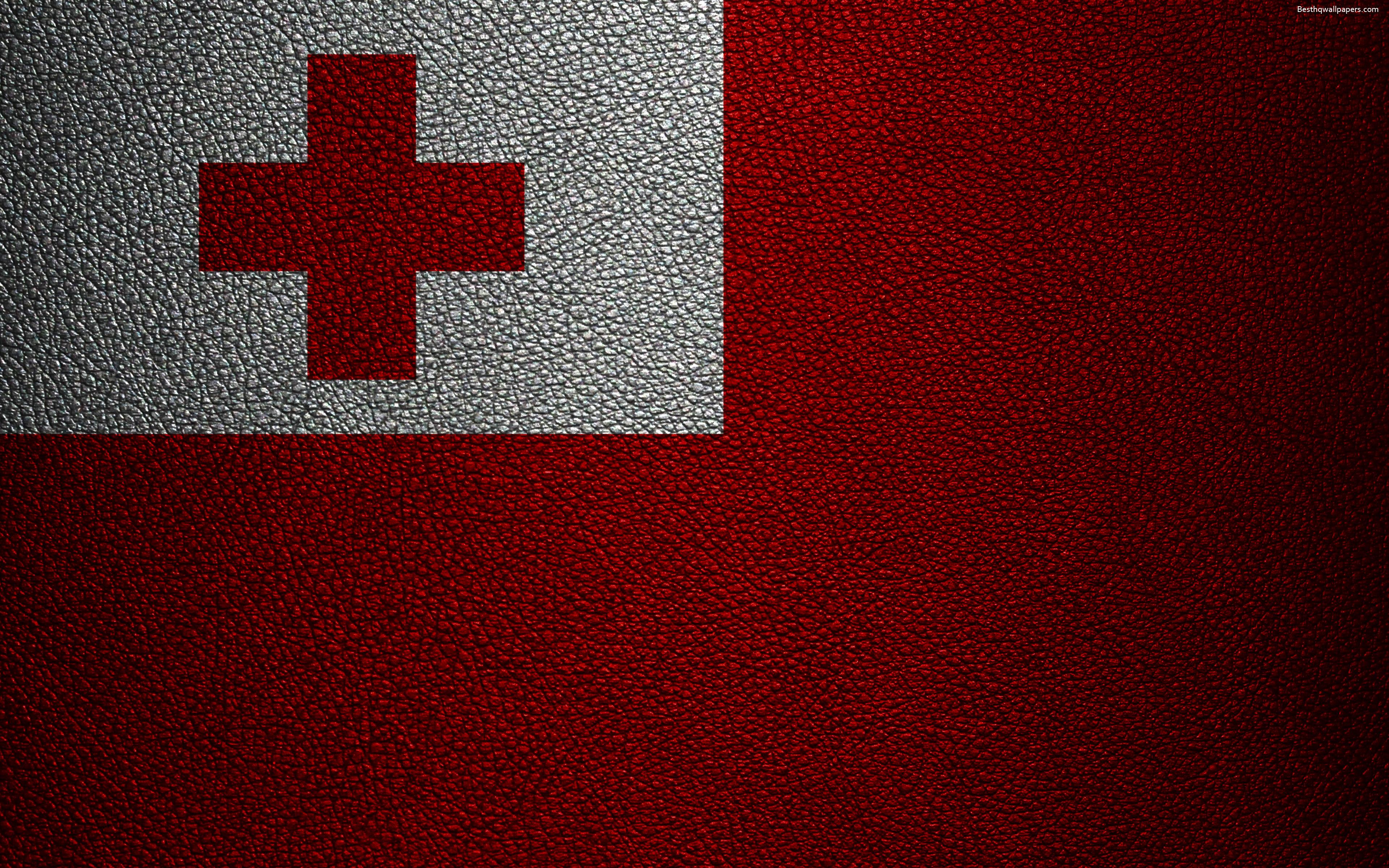 Download wallpaper Flag of Tonga, 4k, leather texture, Oceania