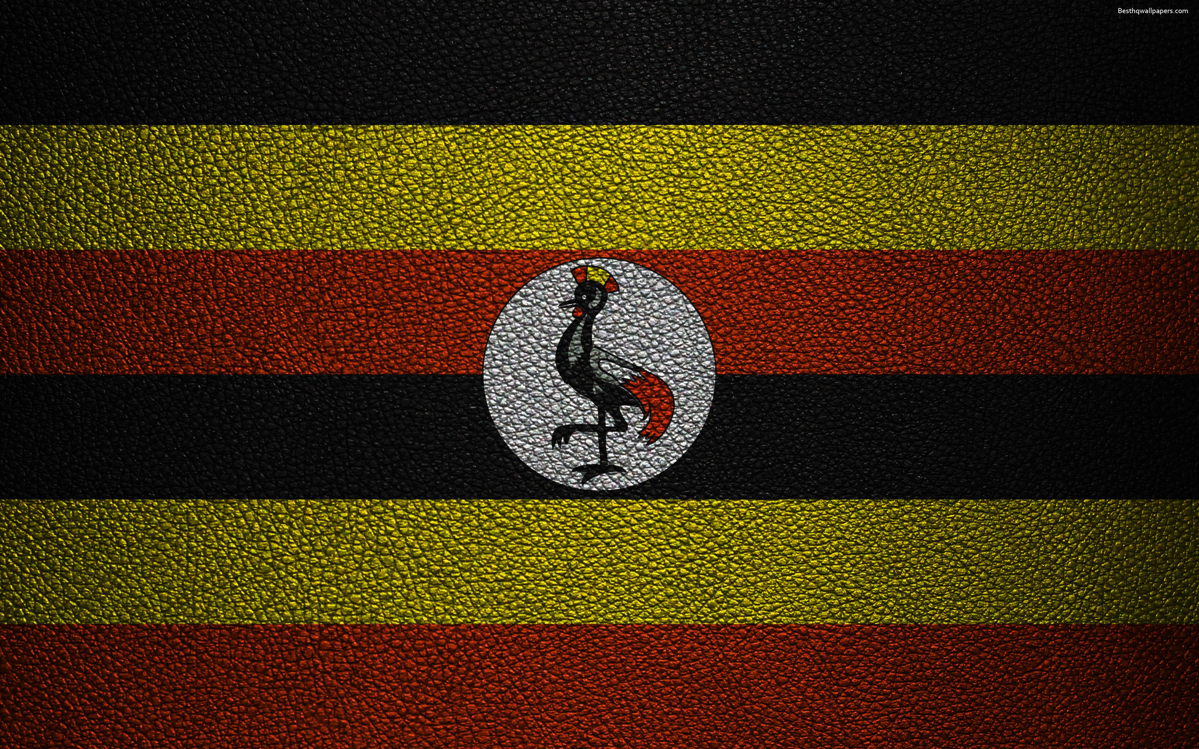 Download wallpaper Flag of Uganda, Africa, 4K, leather texture