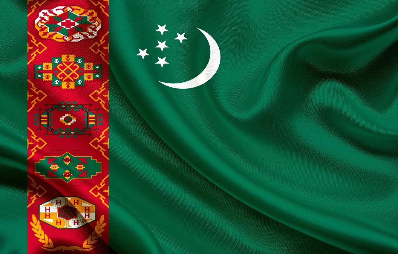Wallpaper flag, green, ornament, Turkmenistan, Turkmen, Turkmenistan