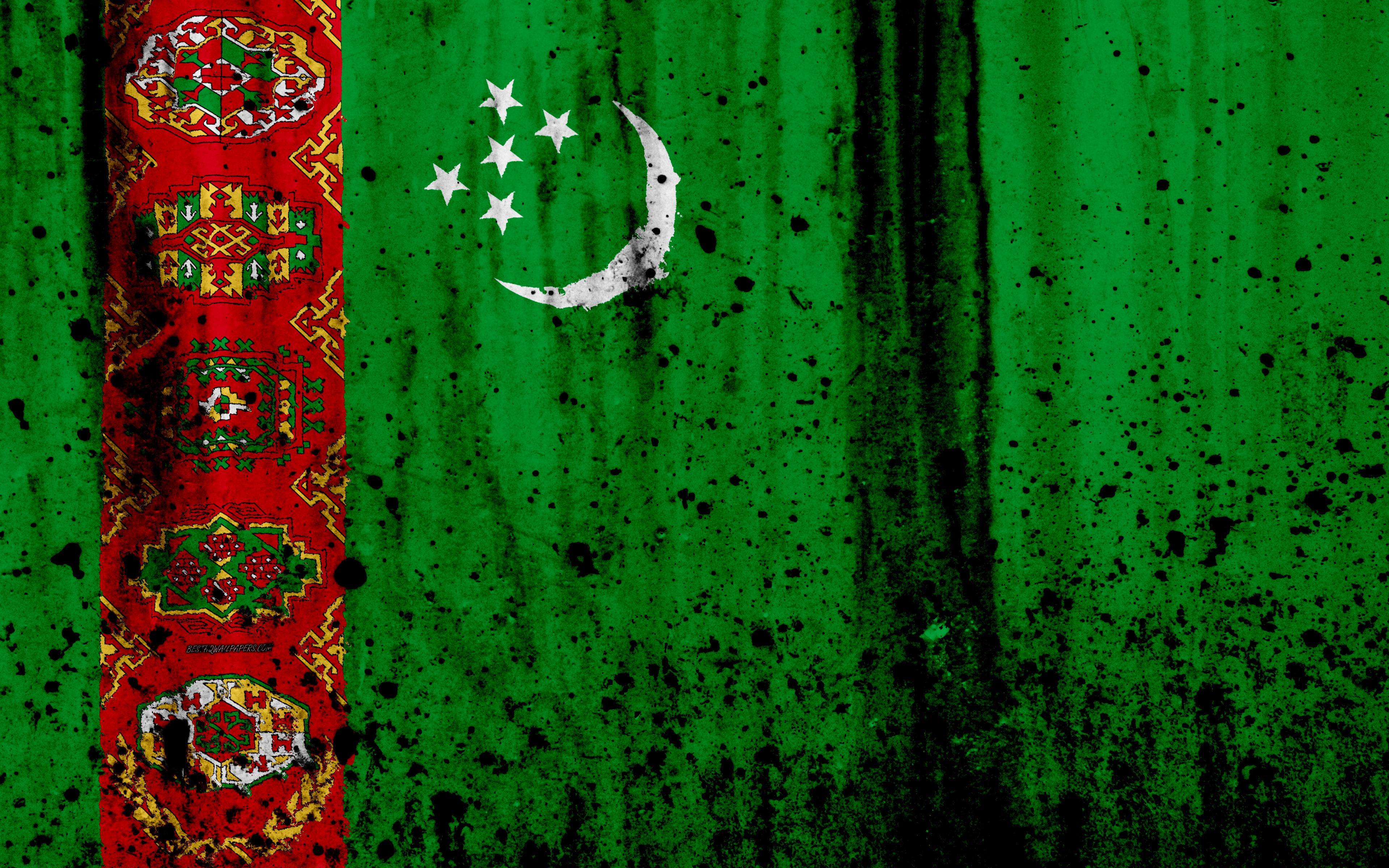 Download wallpaper Turkmen flag, 4k, grunge, flag of Turkmenistan