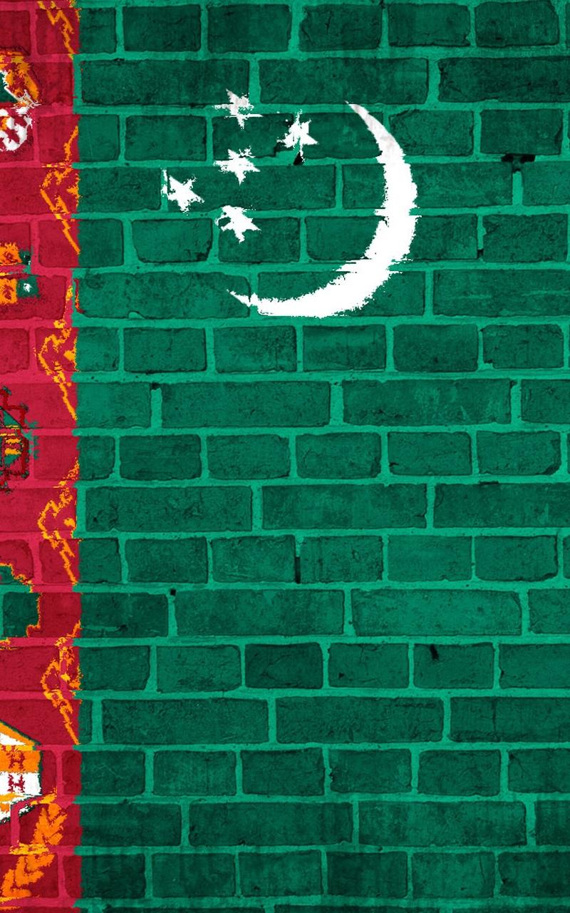 Download wallpaper 800x1280 turkmenistan, flag, wall stones samsung