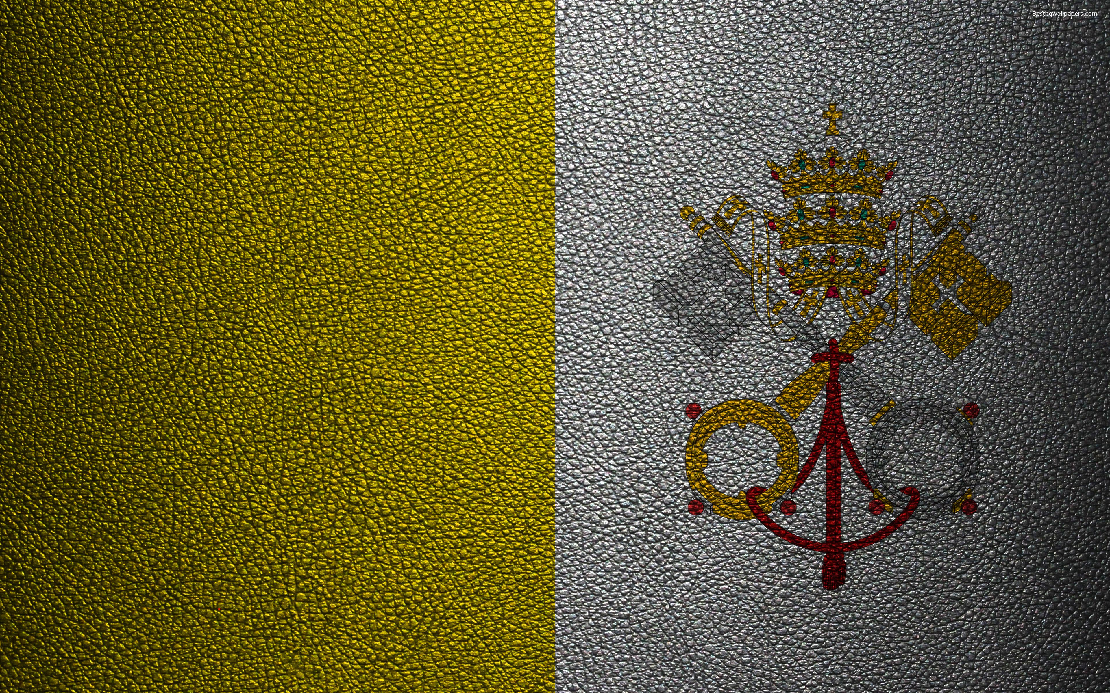 Download wallpaper Flag of the Vatican, 4k, leather texture