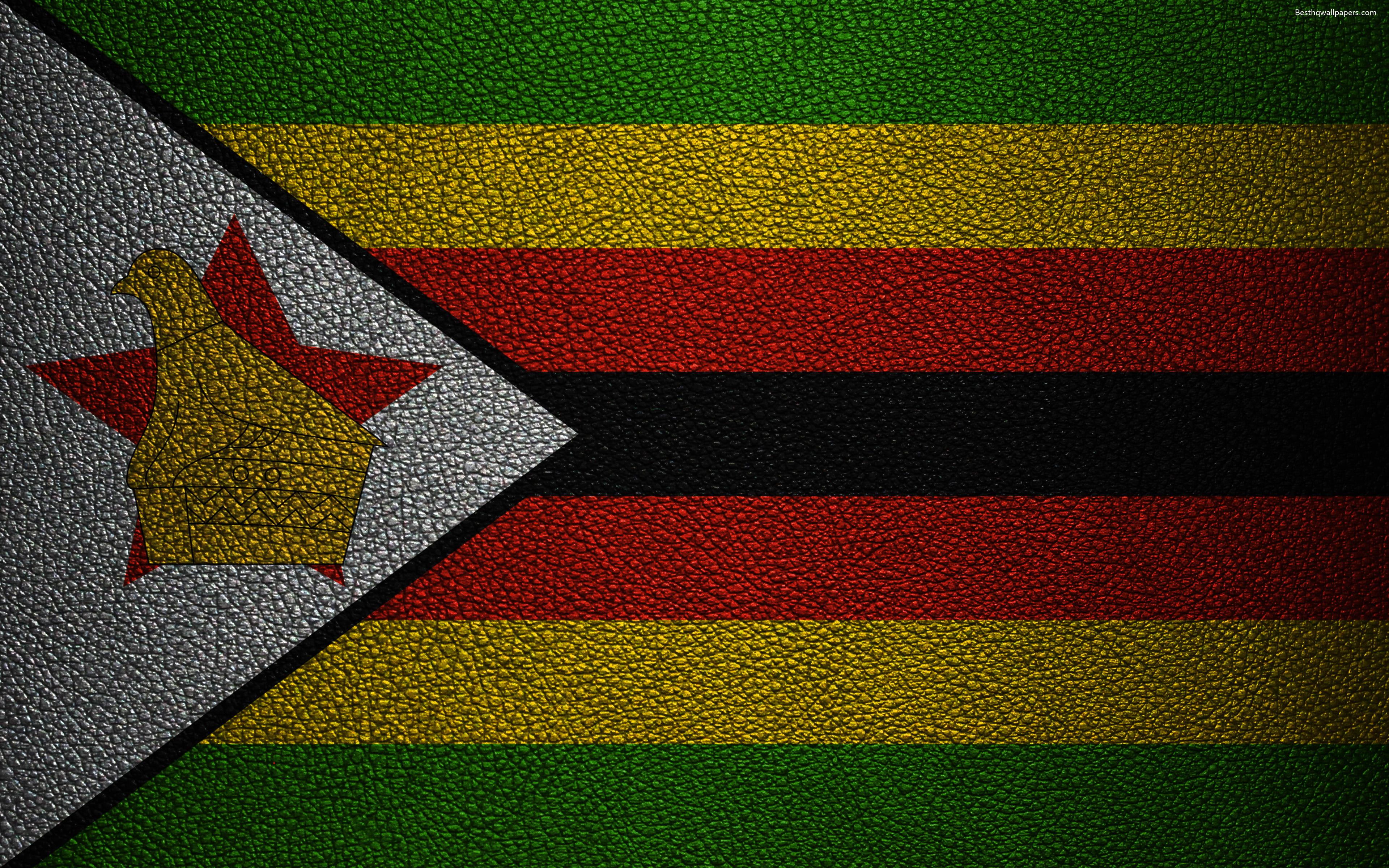 Download wallpaper Flag of Zimbabwe, 4K, leather texture, Africa