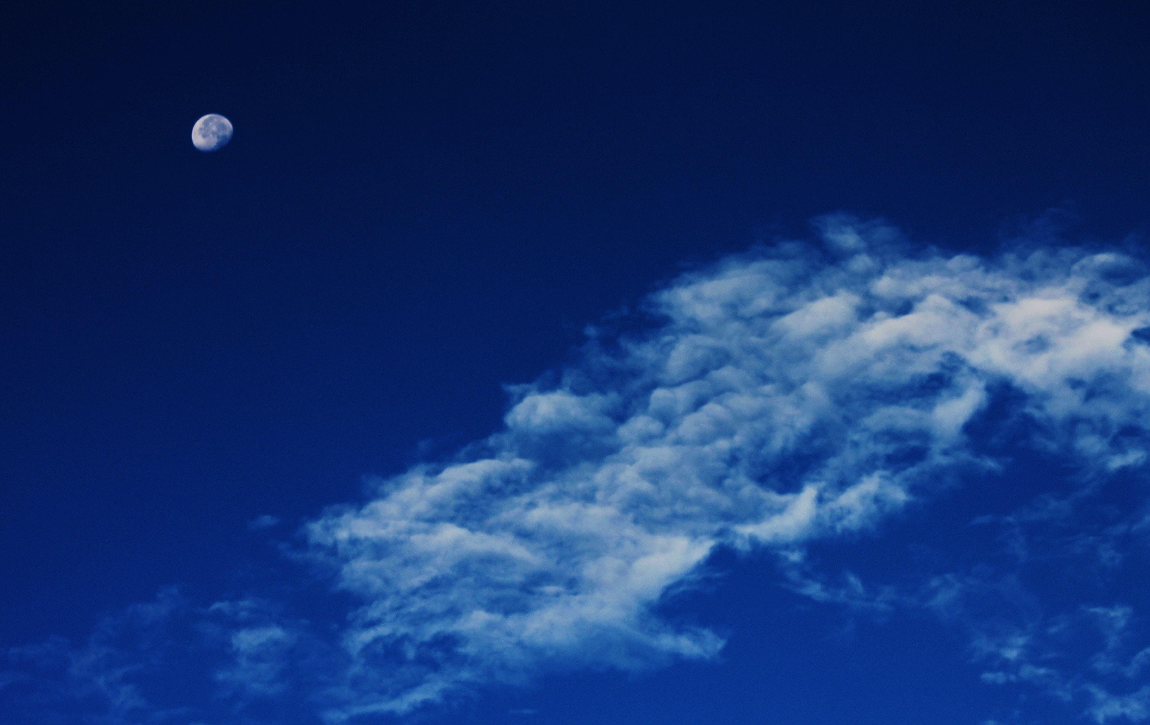 White Clouds Under Blue Sky With Gibbous Moon · Free
