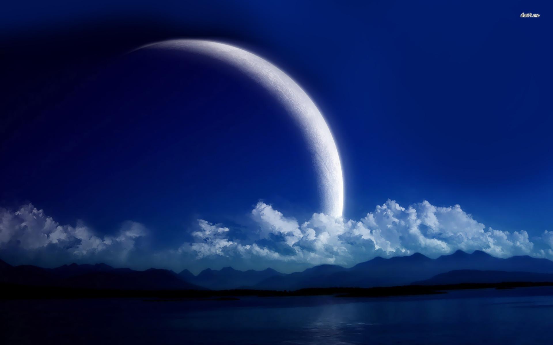 Crescent moon over clouds wallpapers