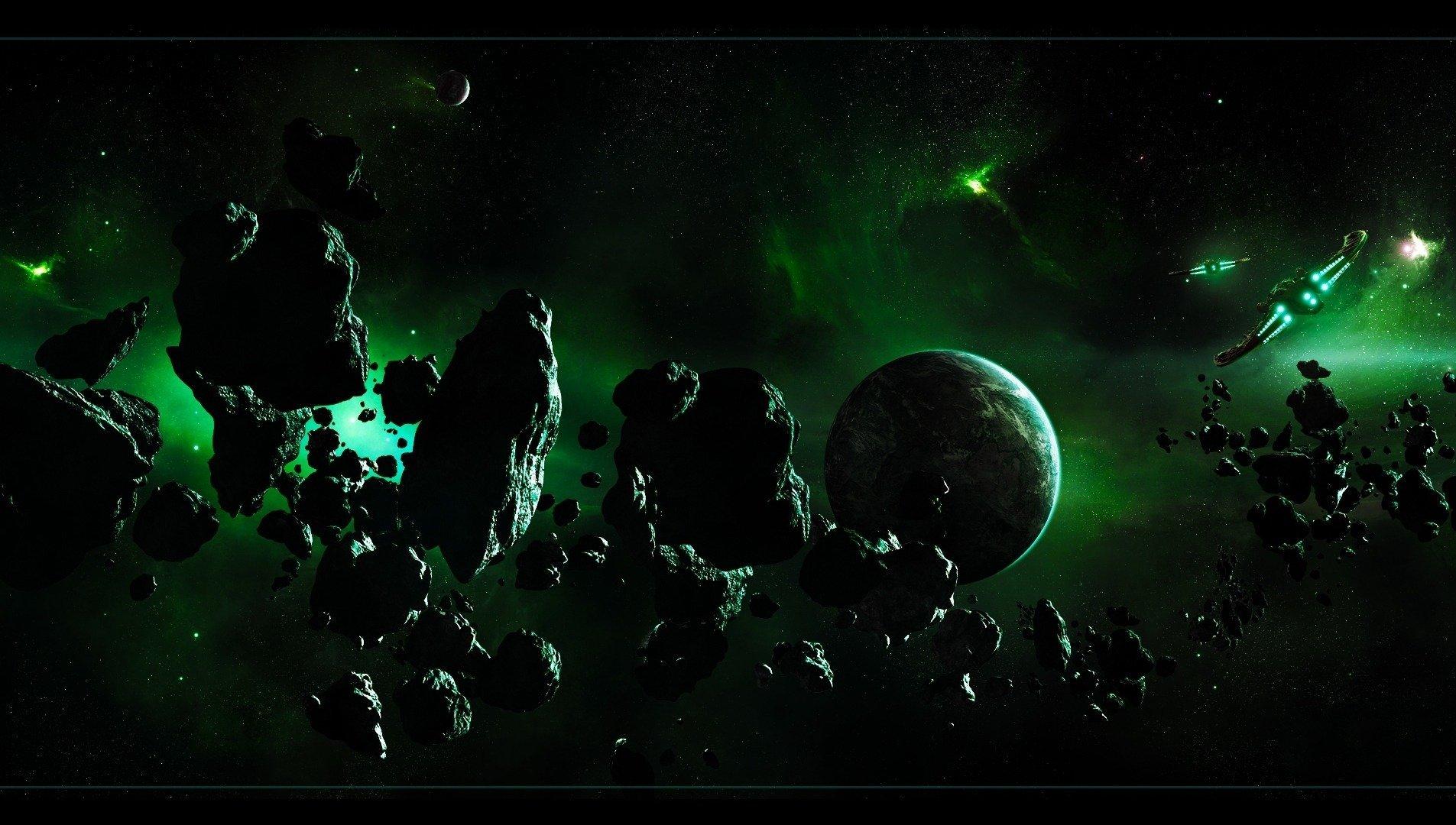 ships asteroids belt planet HD wallpaper