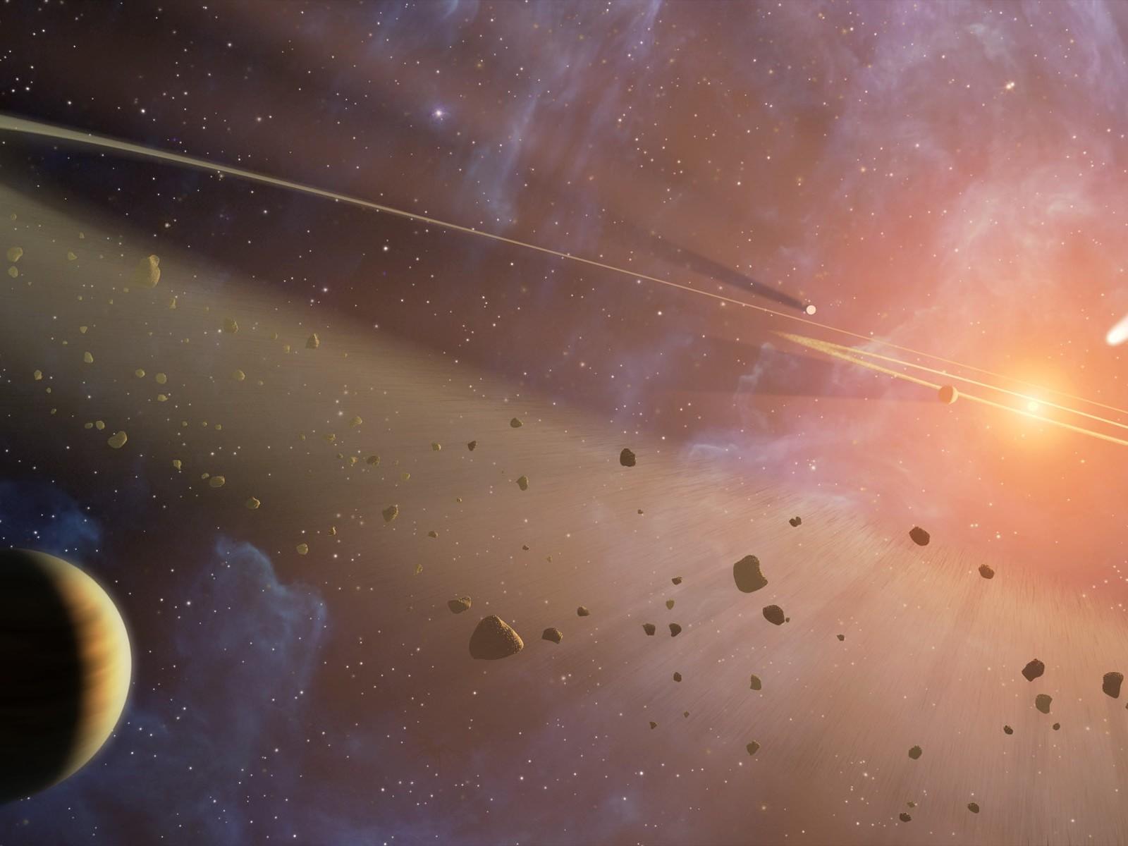 Wallpaper the asteroid belt in star rays free desktop background