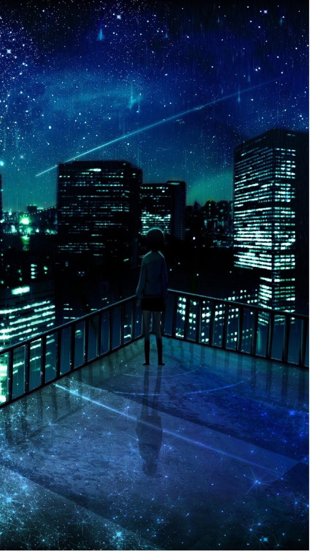 Girl Looking At Falling Star Android Wallpaper free download