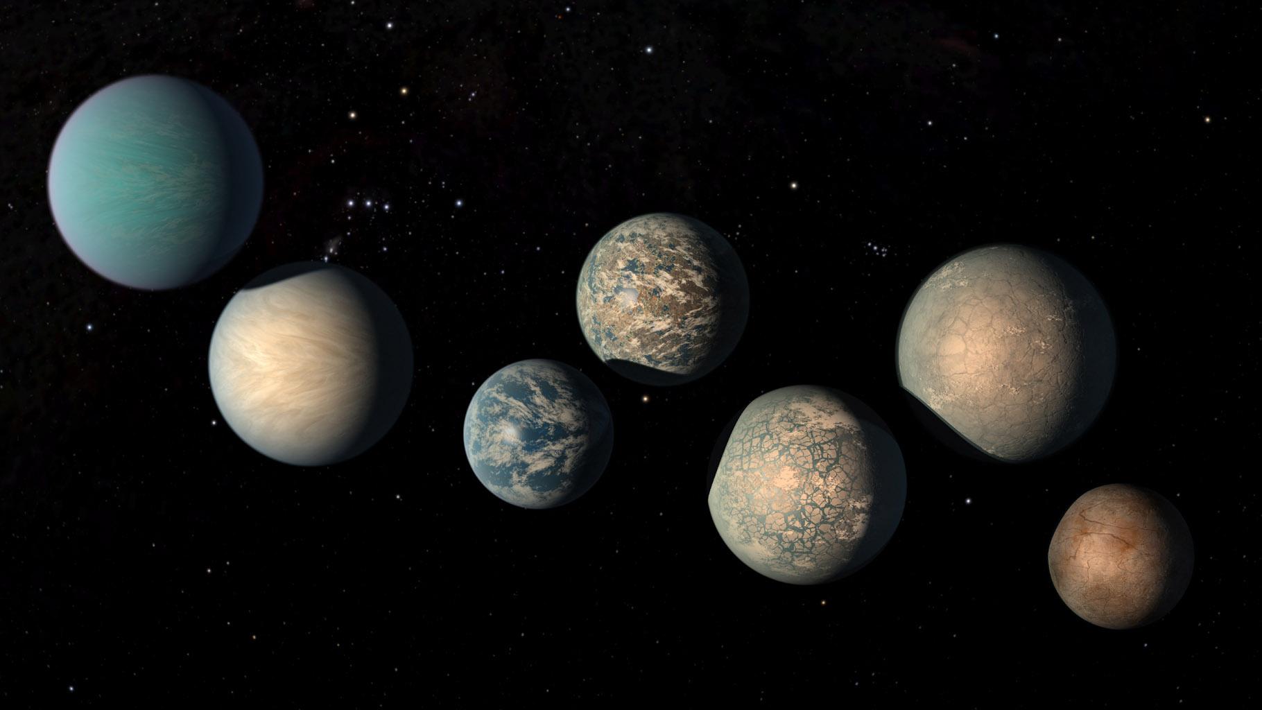 Space Image. Illustration Of TRAPPIST 1 Planets As Of Feb. 2018
