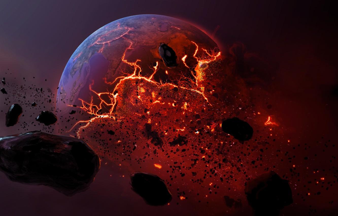 Wallpaper meteorite, planet, dead planet, burning earth image