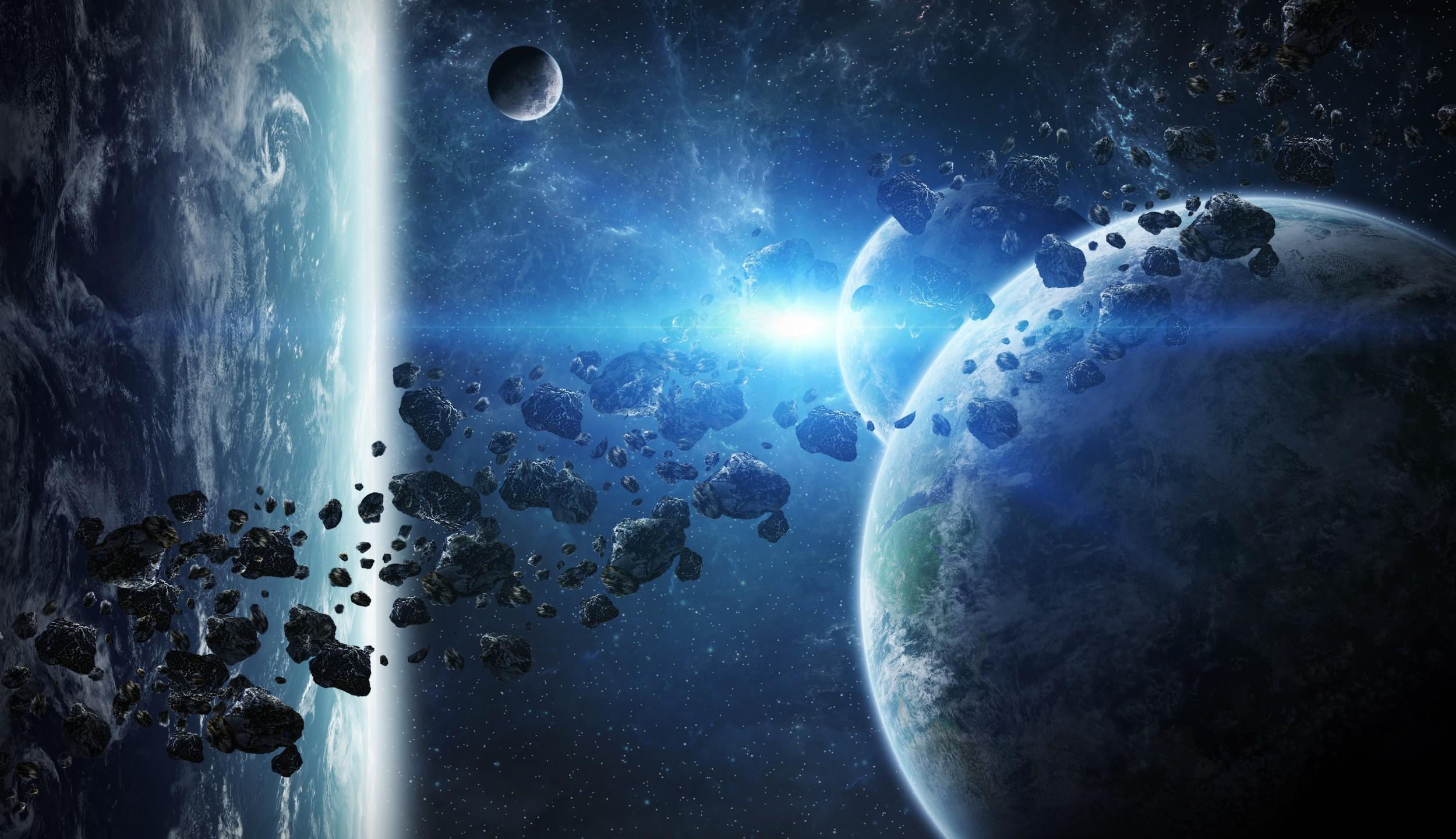 Download 2500x1440 Meteorite, Sci Fi, Galaxy, Stars, Planets