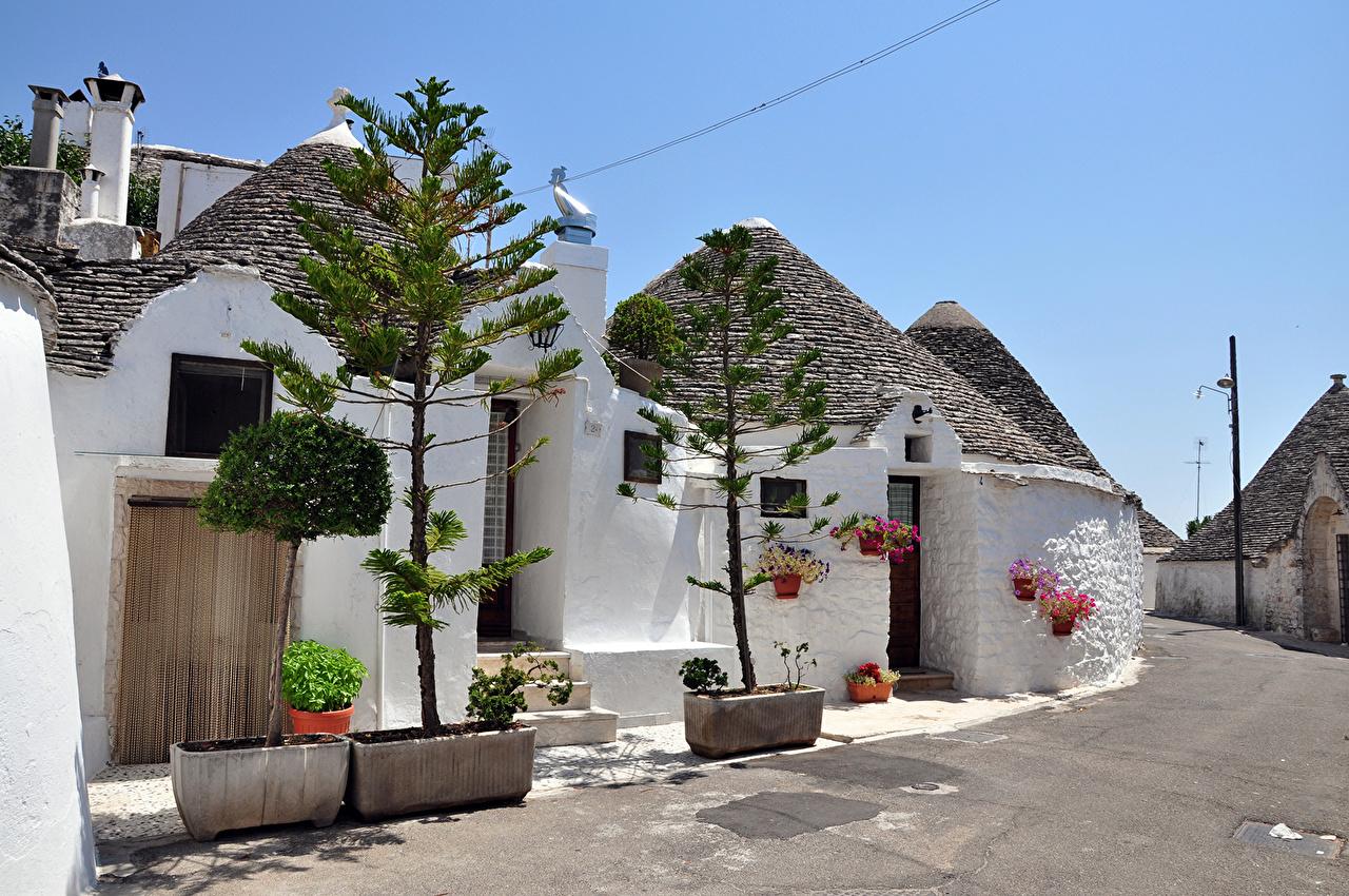 image Italy Alberobello Trulli Street Trees Cities Houses