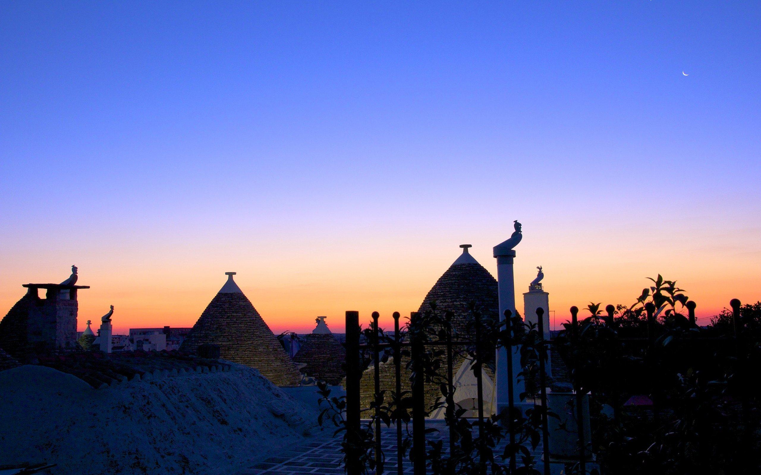 alberobello italy cityscape sunlight moon wallpaper and background