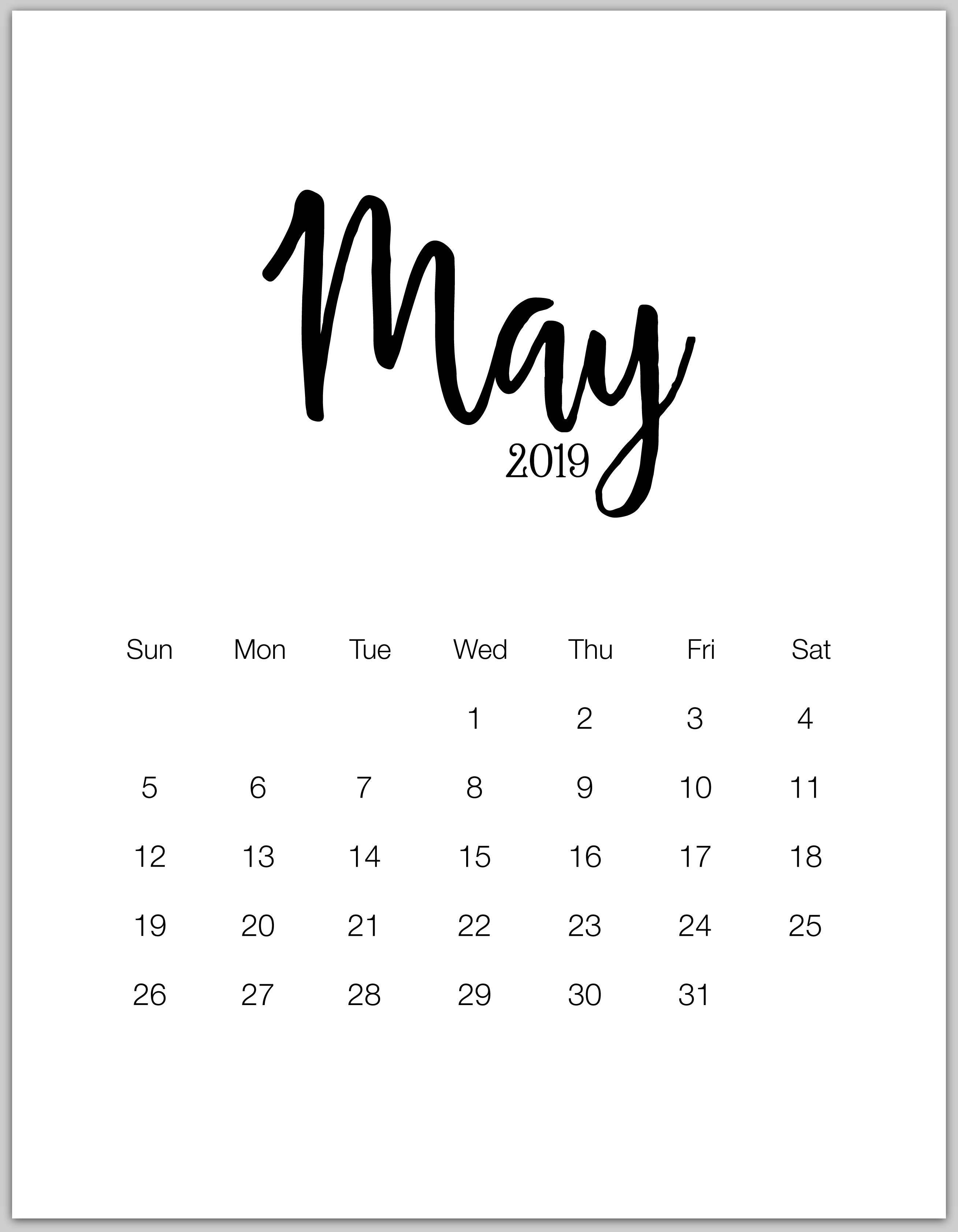 may 2019 minimalist calendar Calendars. Free calendar