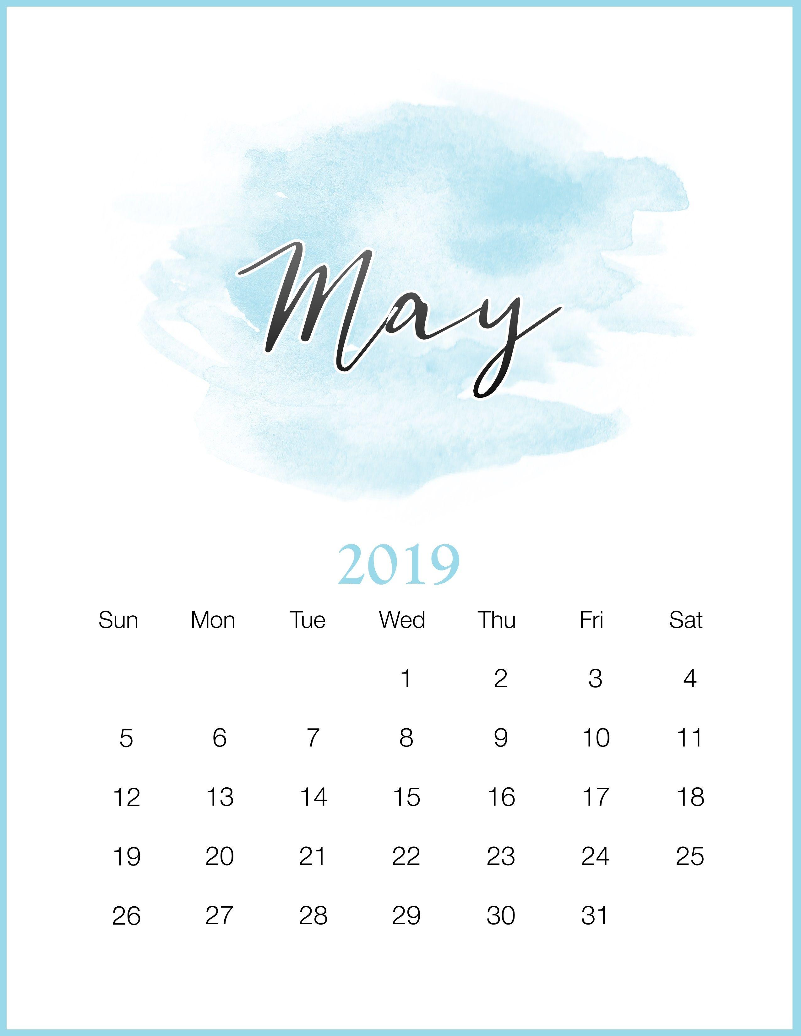 watercolor 2019 monthly printable calendar calendar 2019may 2019