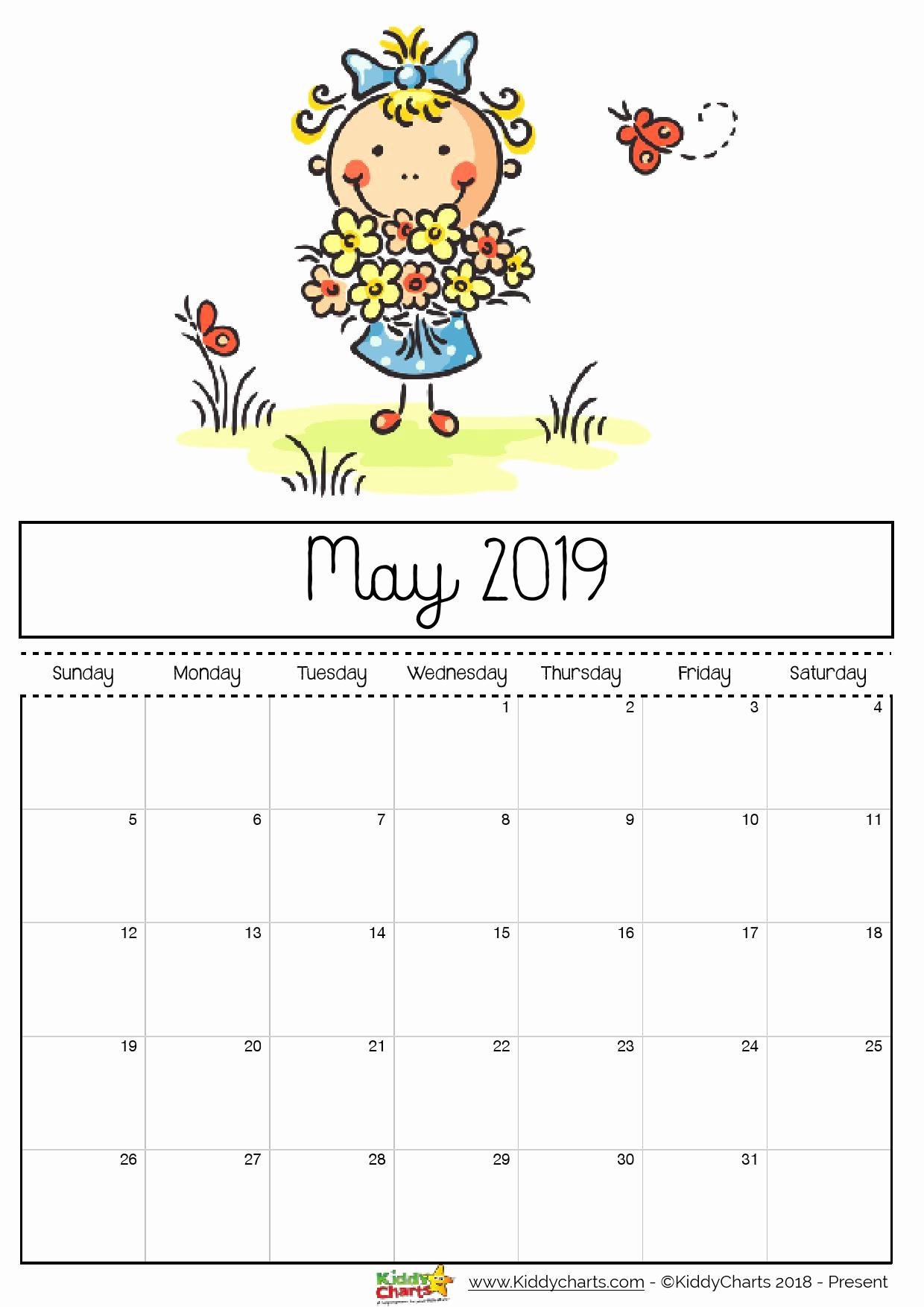 Floral Cute May 2019 Calendar Printable for Kids, Student