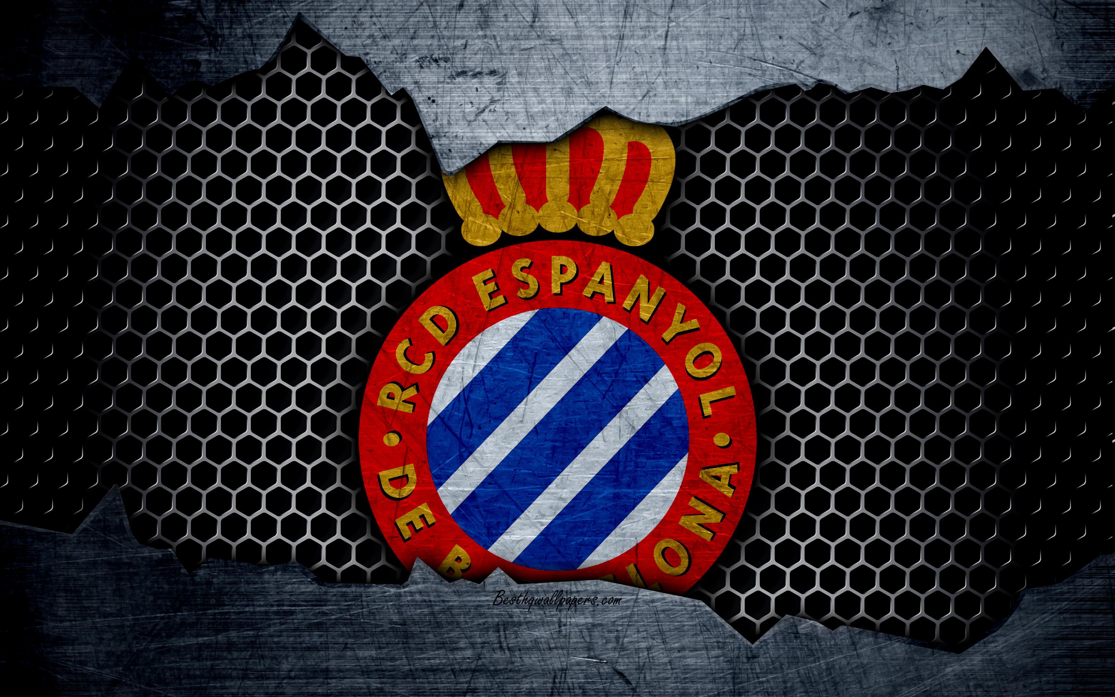 Download wallpaper Espanyol FC, 4k, La Liga, football, emblem, RCD
