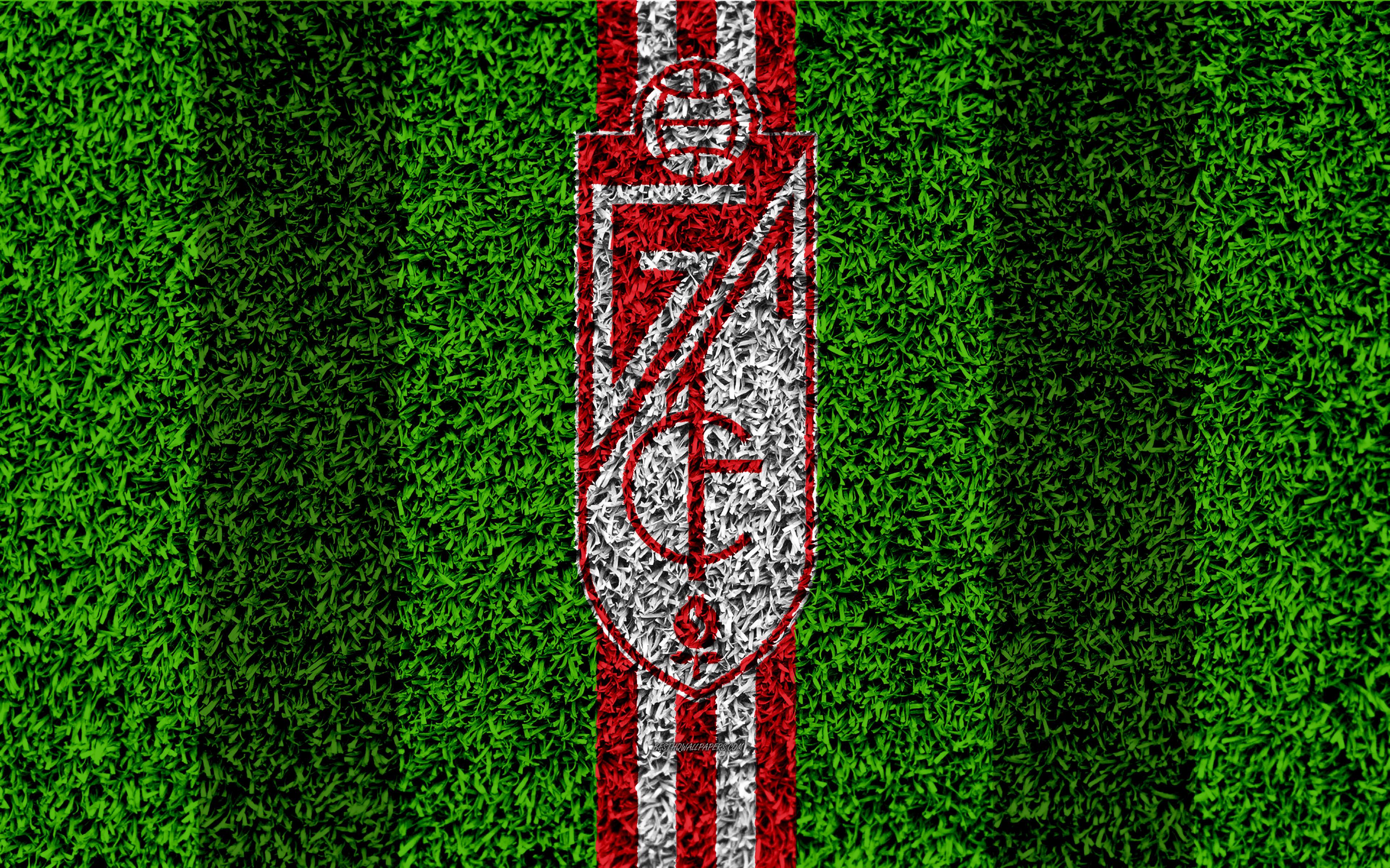Download wallpaper Granada CF, logo, 4k, football lawn, Spanish
