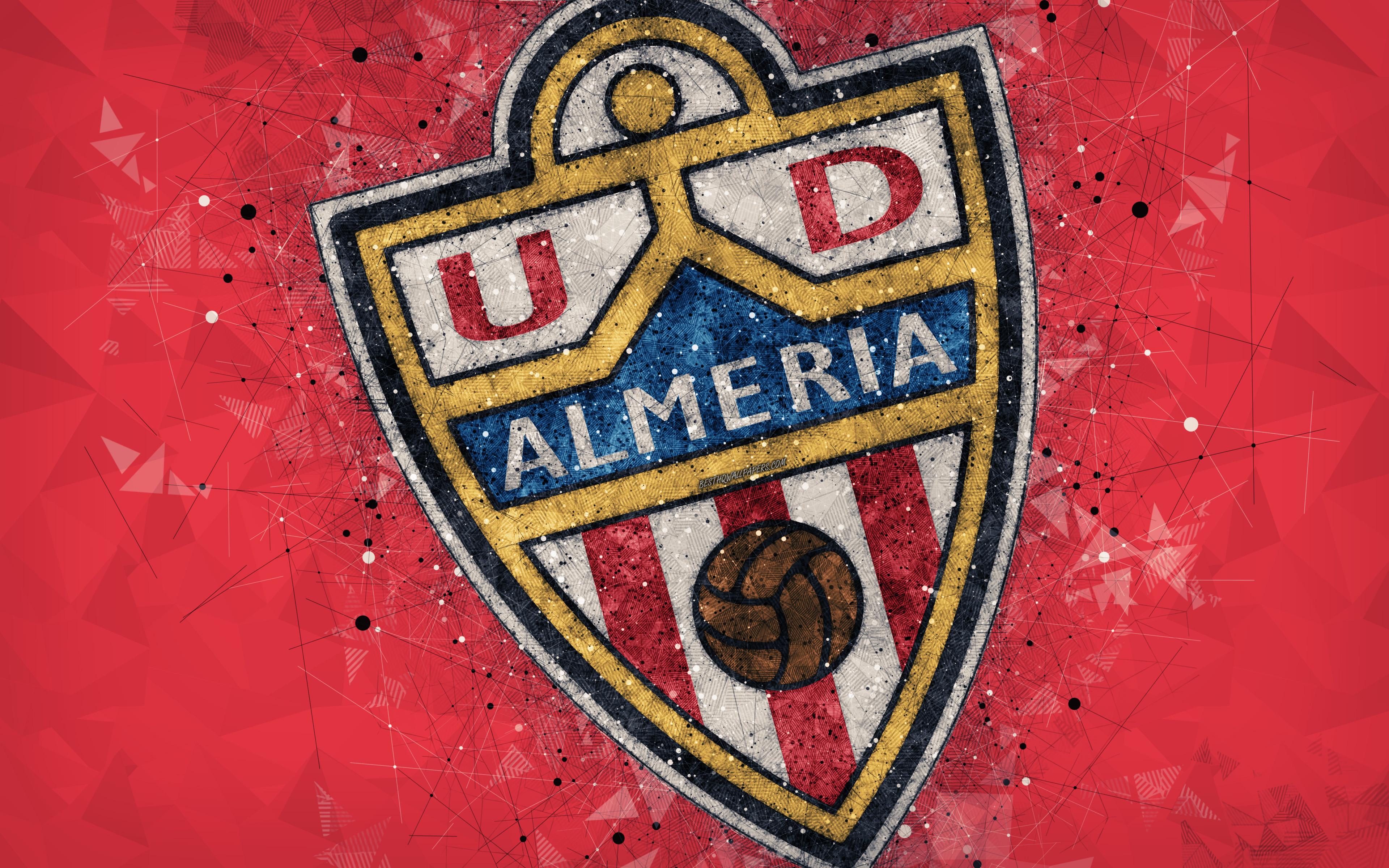 Download wallpaper UD Almeria, 4k, geometric art, logo, red
