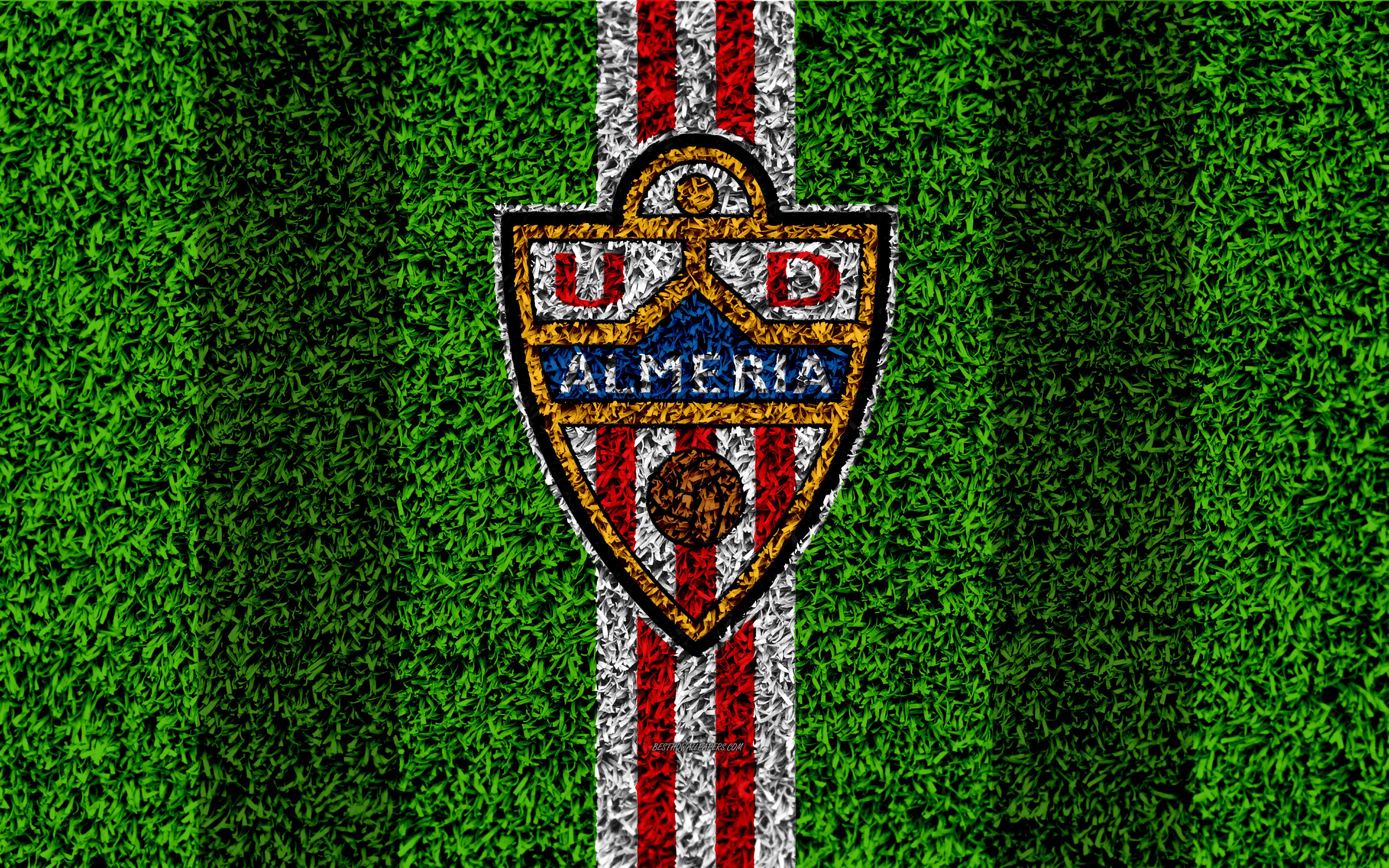 Download wallpaper UD Almeria, logo, 4k, football lawn, Spanish