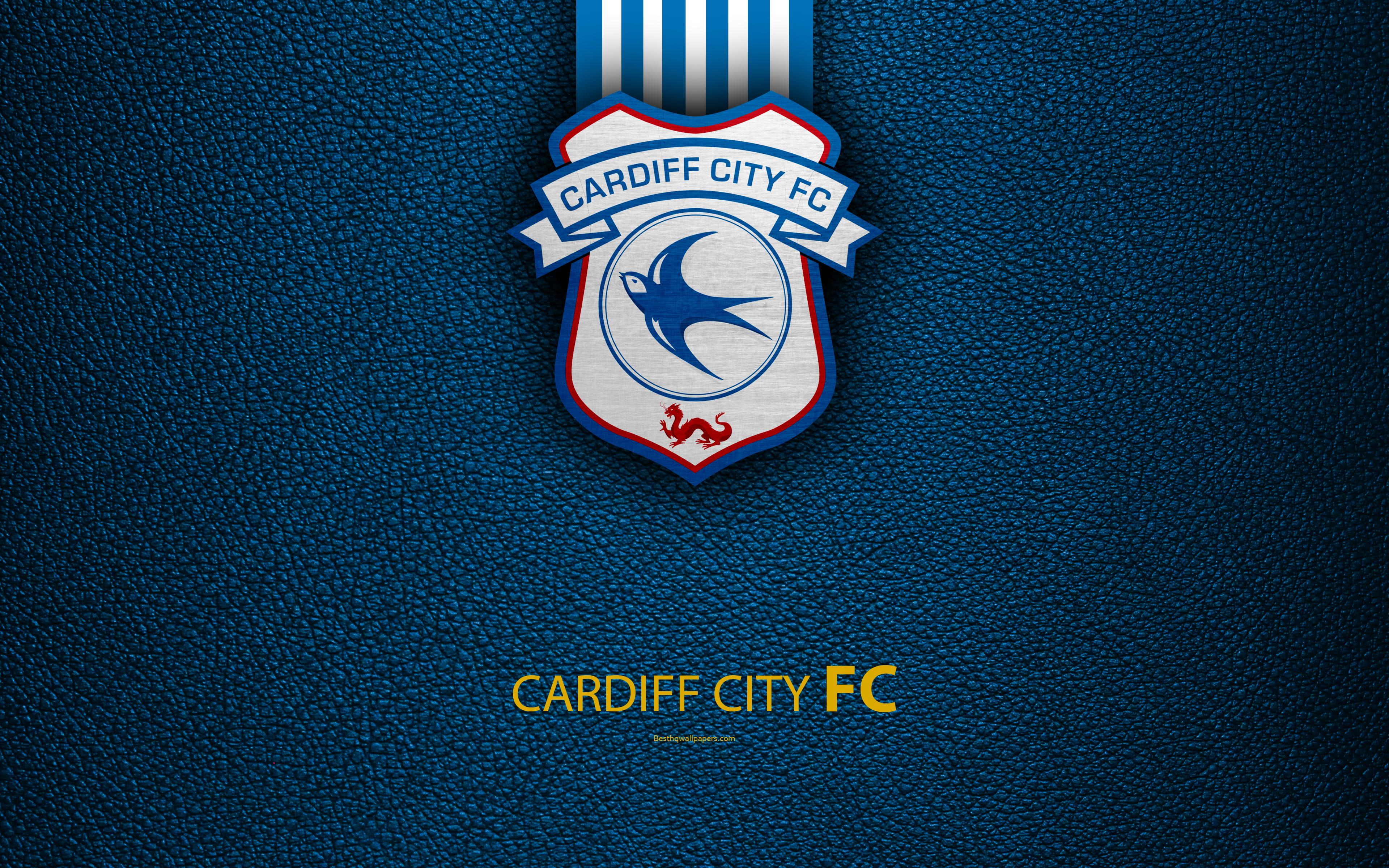 Cardiff City FC, Wales football team, blue background, AFC Bournemouth  logo, HD wallpaper