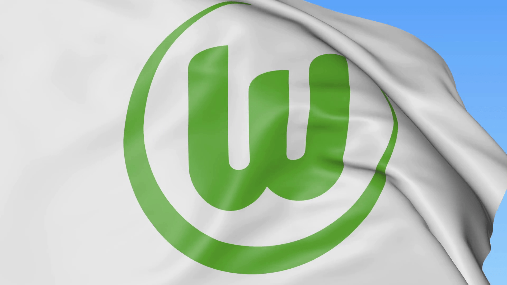 Close Up Of Waving Flag With VfL Wolfsburg Football Club Logo