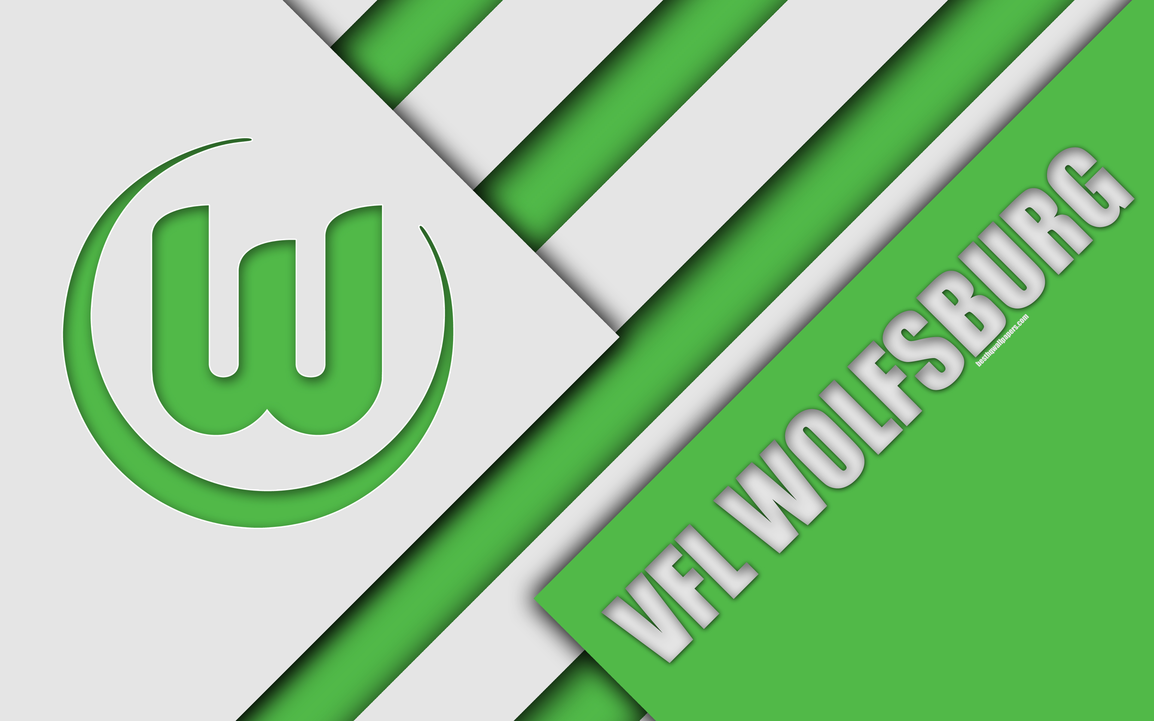 Download wallpaper VfL Wolfsburg FC, 4k, material design, emblem