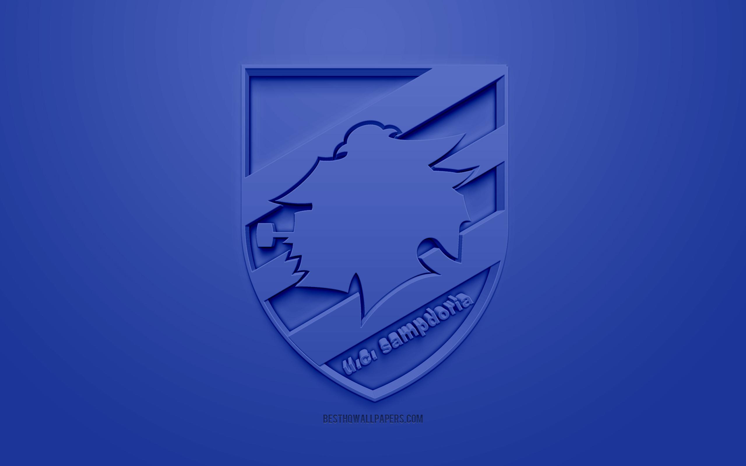 Download wallpaper UC Sampdoria, creative 3D logo, blue background